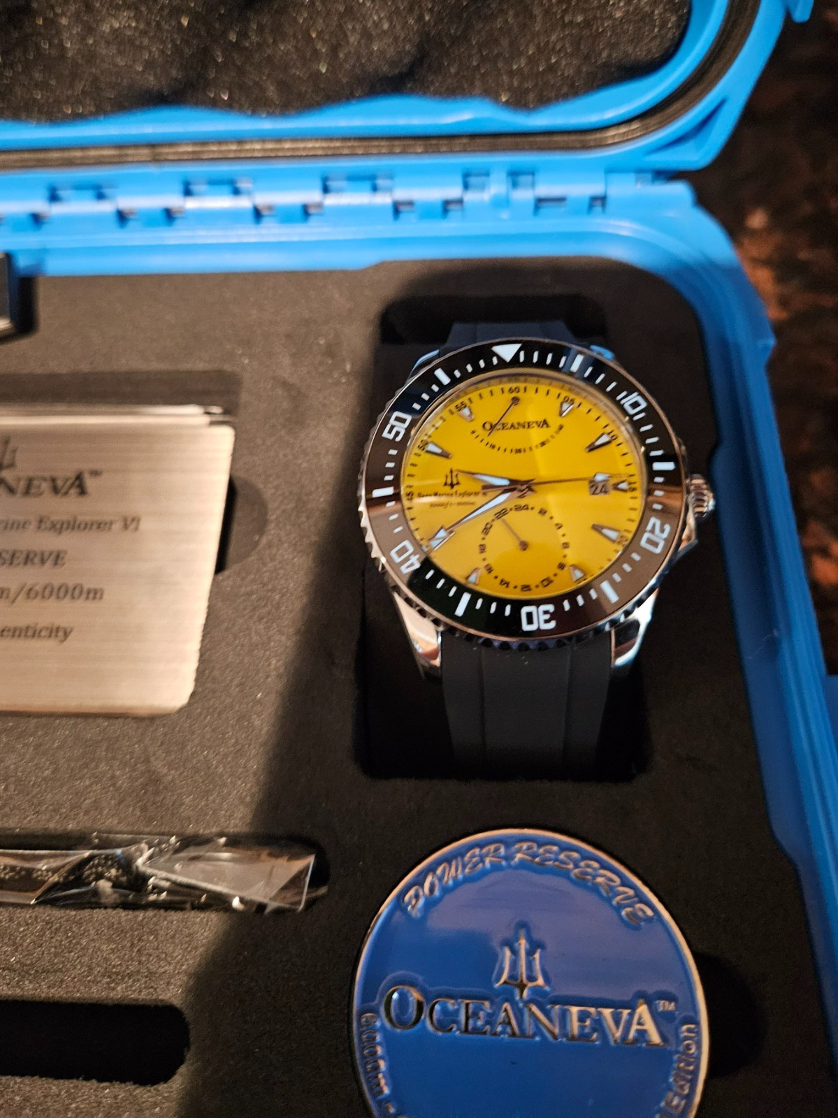 Oceaneva Power Reserve 6000m Automatic Grade 5 Titanium Watch Yellow