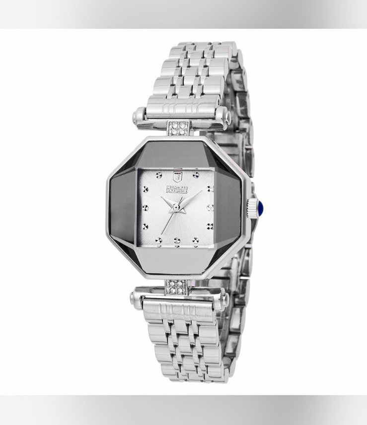 Montres Prestige Women’s Quartz 28mm Silver Dial Gem Markers SS Bracelet