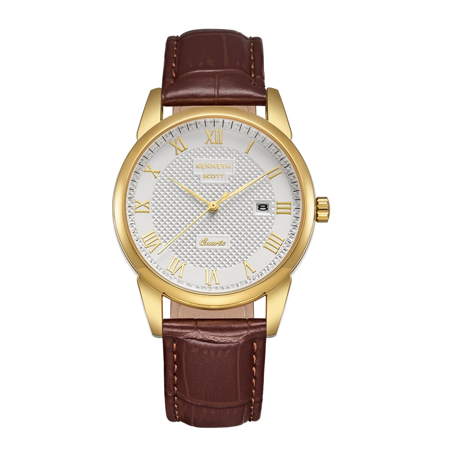 Kenneth Scott Men’s Analog Casual Watch | Beige Dial, Brown Leather Strap