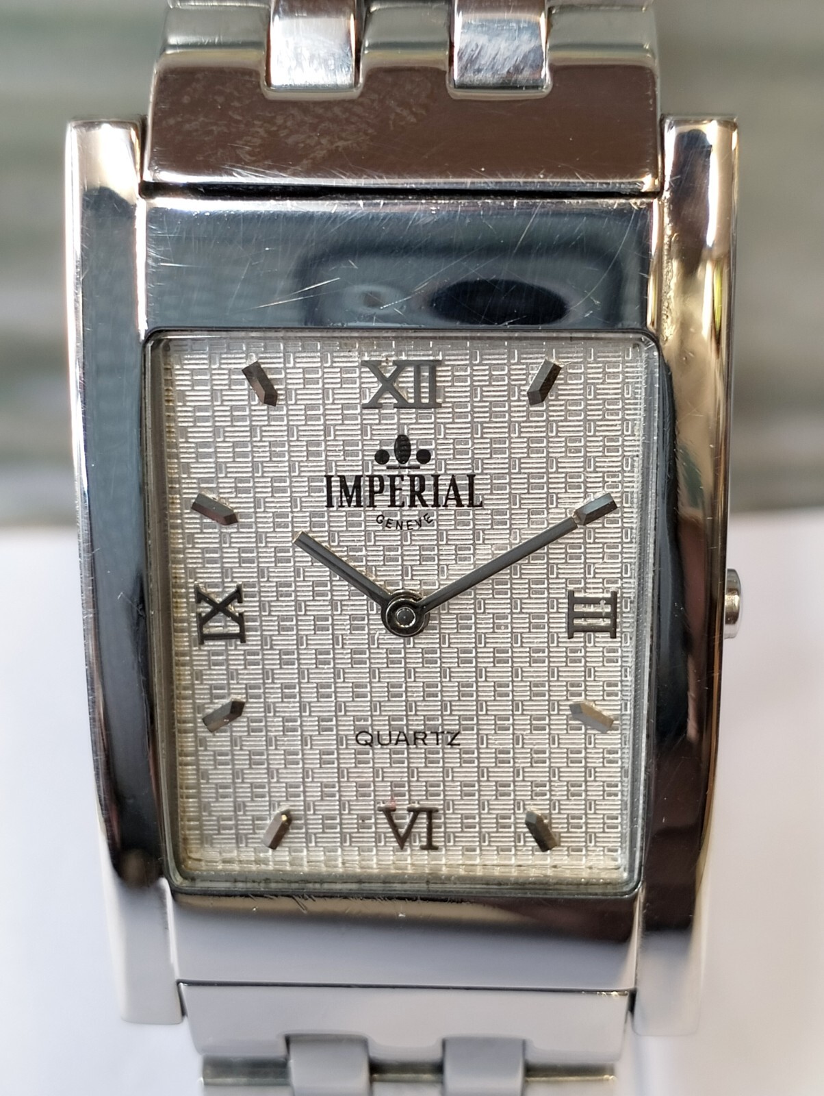 IMPERIAL GENEVE QUARTZ TEXTURED SILVER DIAL 2505 SWISS MEN’S FULL WORKING VTG.