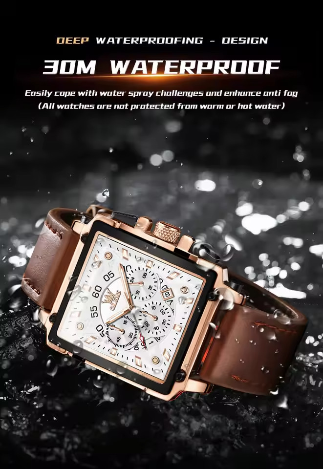 OLEVS 9919 Square Quartz Wristwatch  Waterproof Luminous Sports Men’s Watch