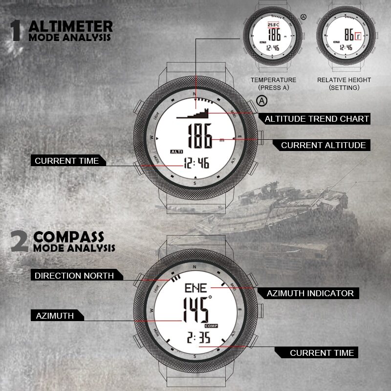 Digital Military Army Sports Watch Waterproof 50M Altimeter Barometer Wristwatch