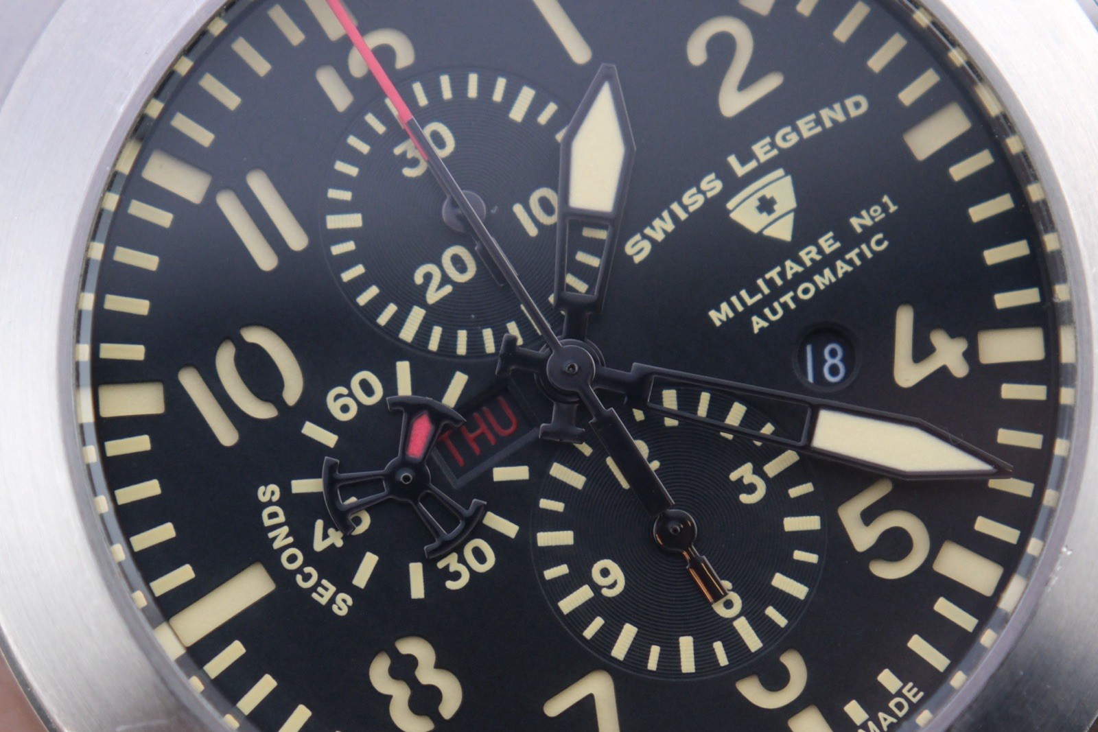 Swiss Legend Militare No1 Automatic Chronograph 45mm Black Dial Leather Working