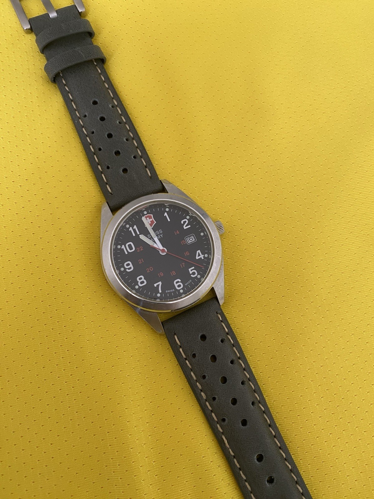 Victorinox Garrison Collection 241083 40mm Silver Stainless Steel Case Black Lea