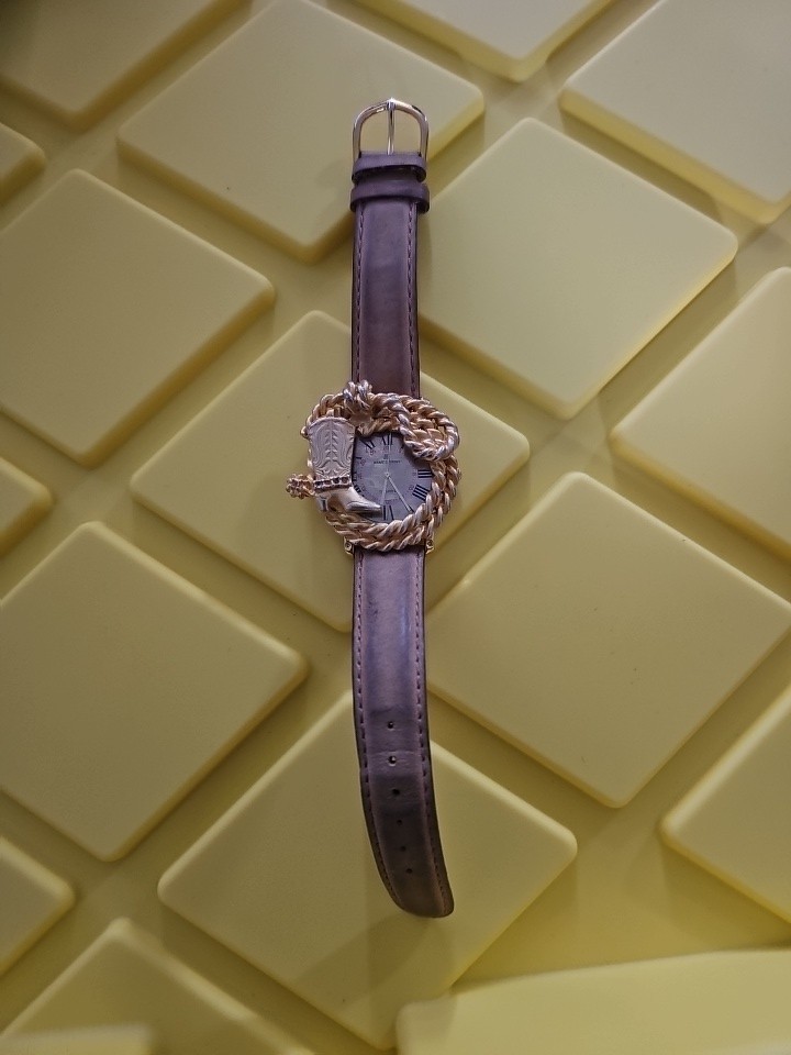Marie Lourdes Western Spur Boot Lasso Watch with Tan Leather Band Untested