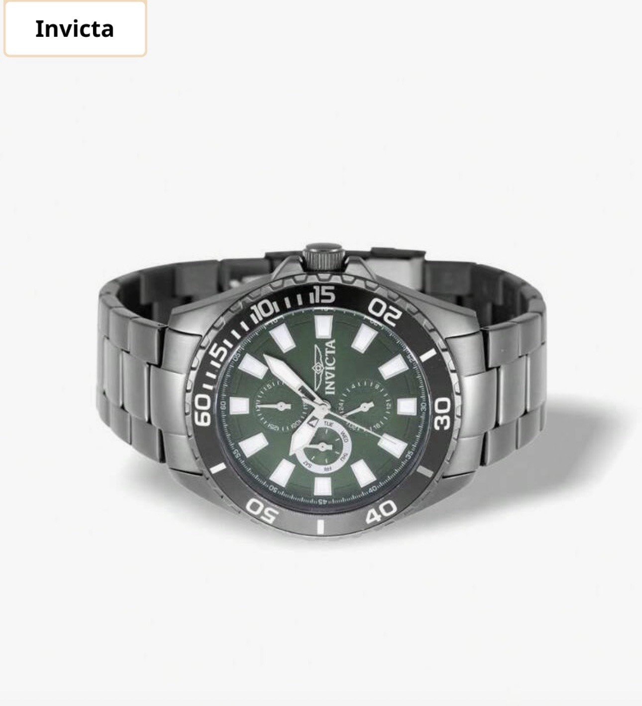 Invicta Pro Diver Men’s Quartz Chronograph Green Dial Black Bezel Gray Bracelet