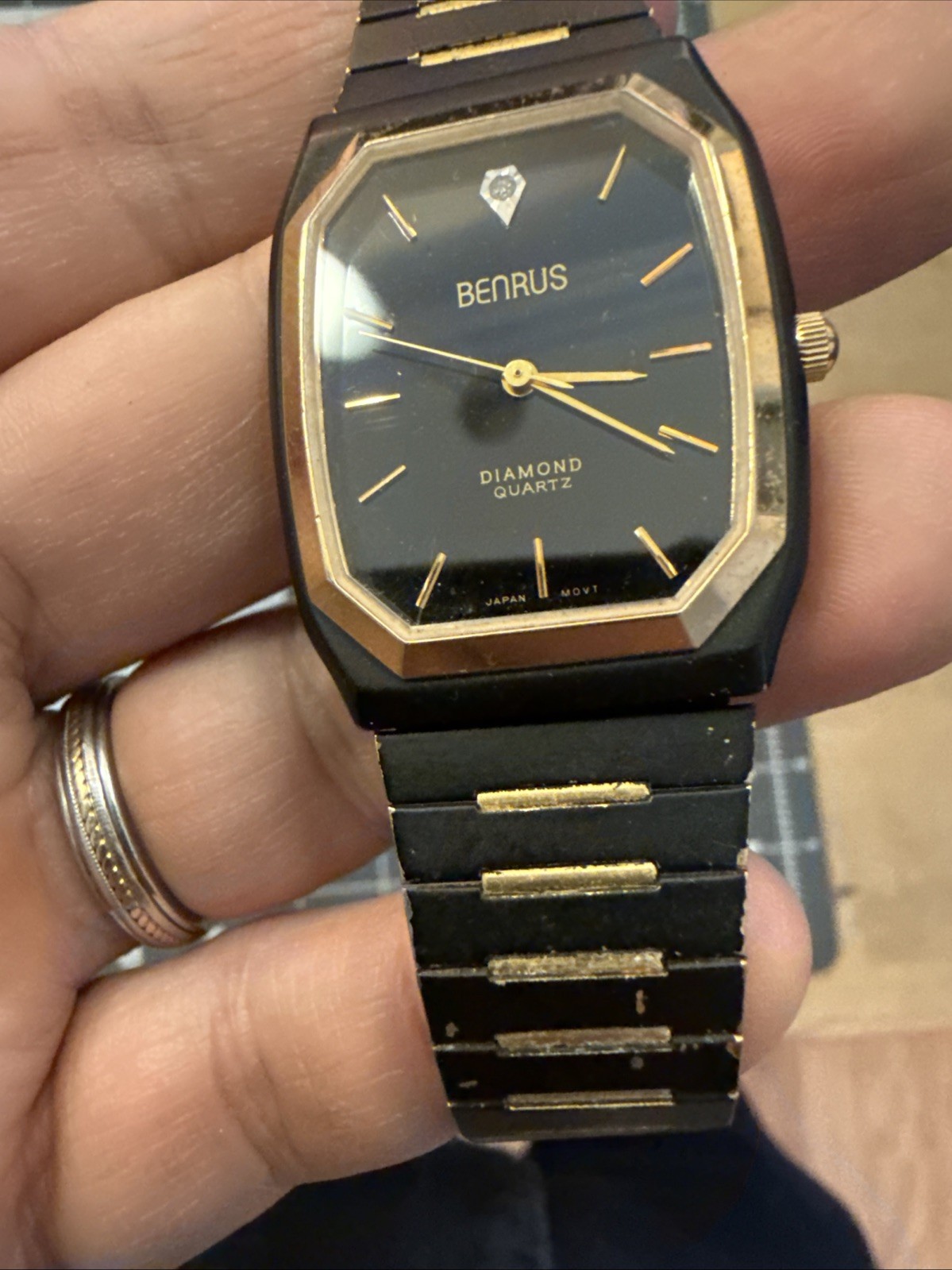 Benrus two tone Diamond octagon tank men’s watch black and gold retro new bat