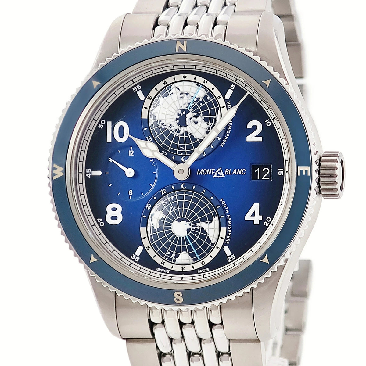 AUTH MONTBLANC 1858 GEOSPHERE WORLDTIME MB125567 AUTOMATIC SS BLUE MEN’S F/S
