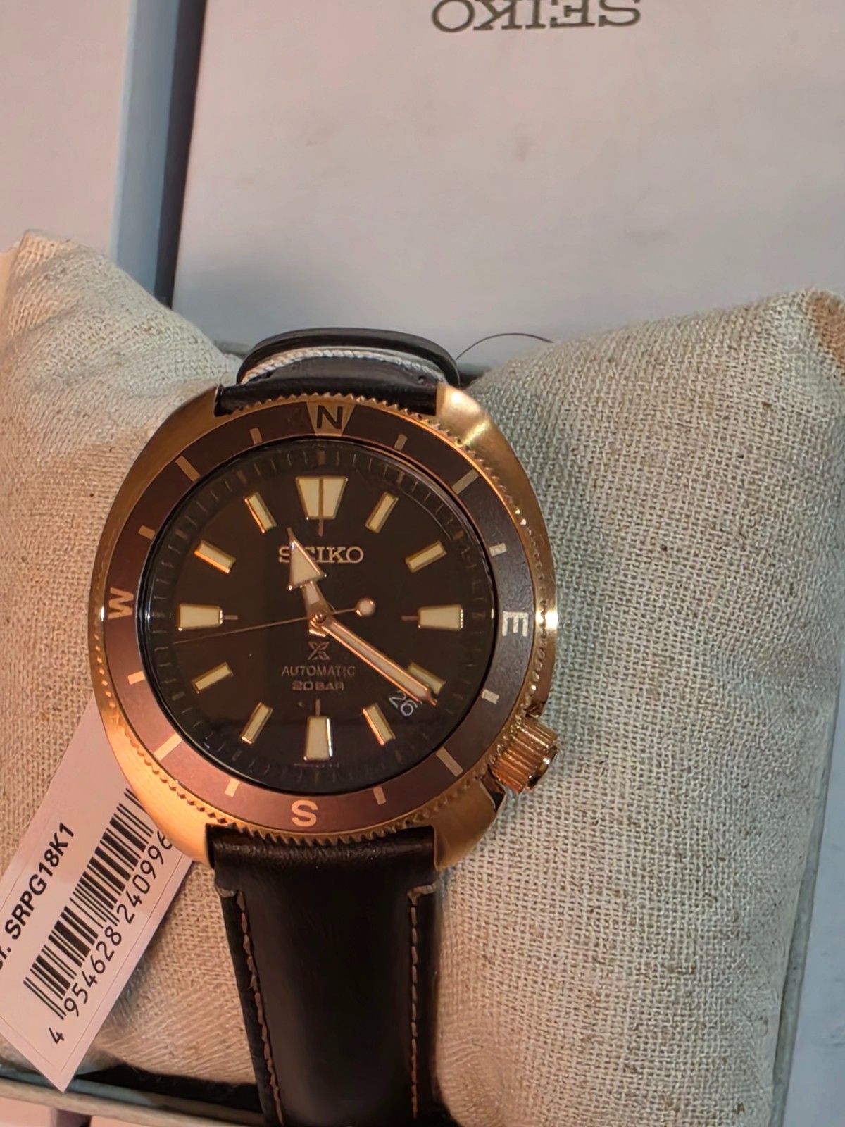 SEIKO ProspeX SRPG18K1 Brown Automatic Watch Leather Diver’s 200m Tortoise NOS