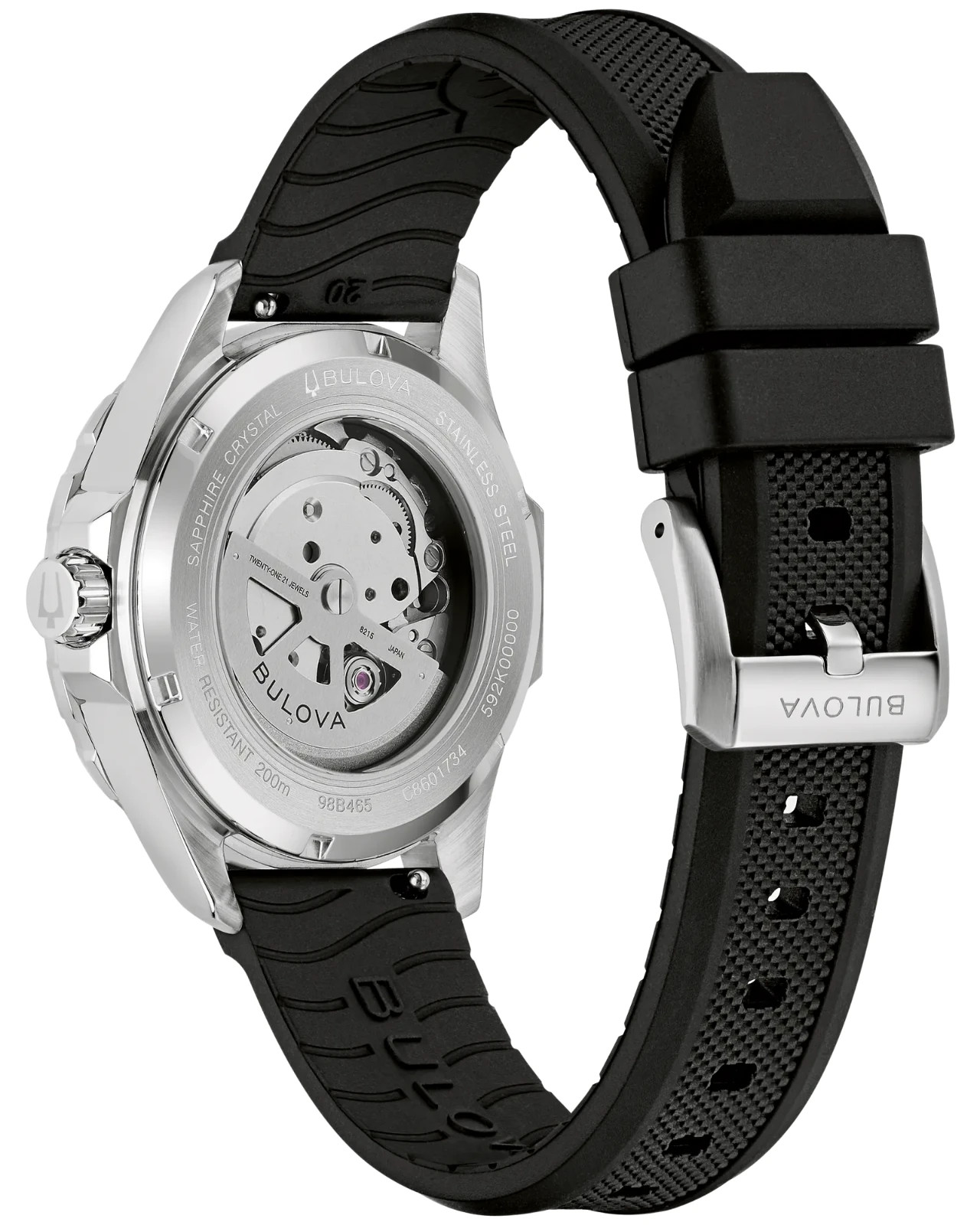 *BRAND NEW* Bulova Marine Star Auto Black Dial Rubber Band Men’s Watch 98B465