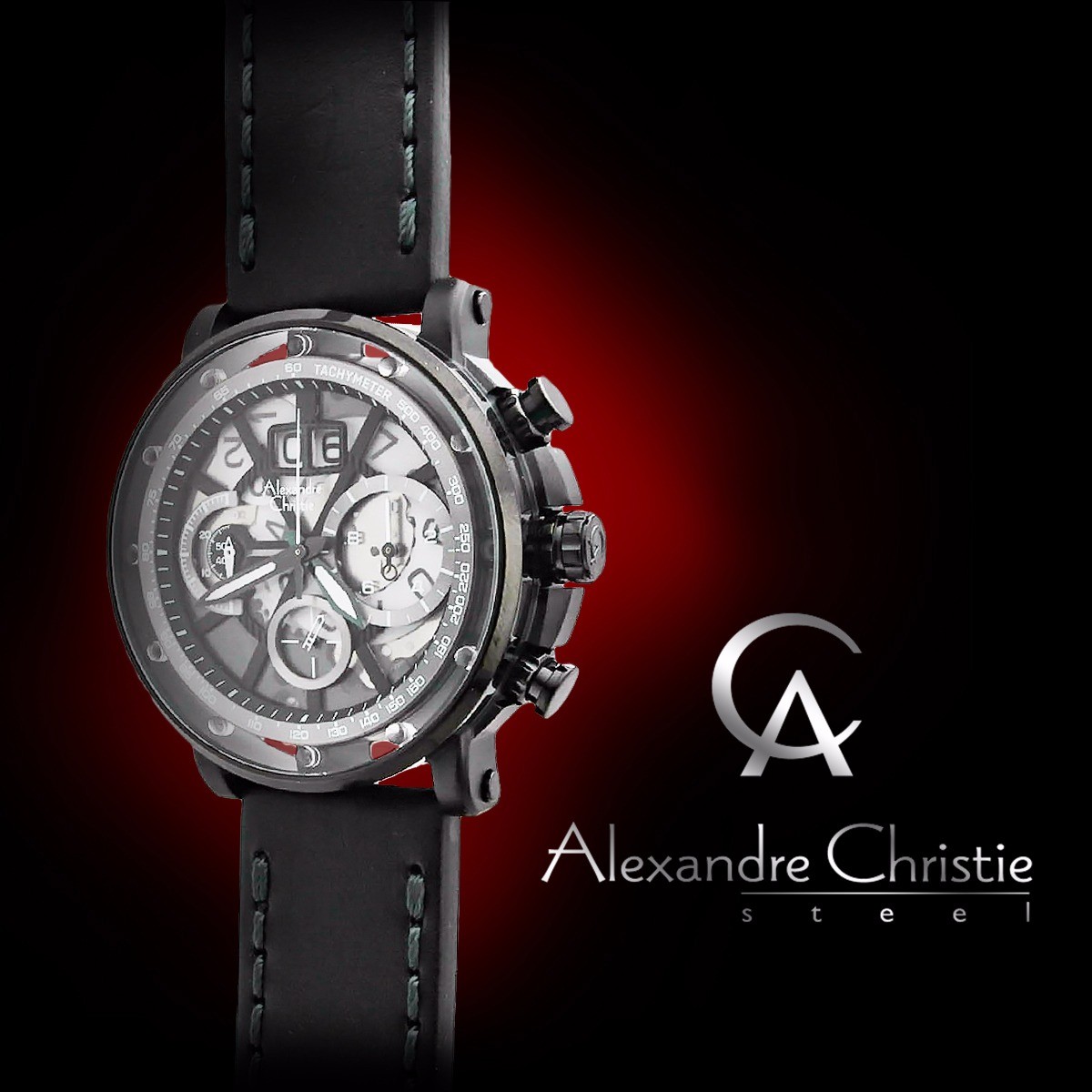Alexandre Christie 6393MC Mens Chronograph Wrist Watch 46.5mm Case Leather Strap