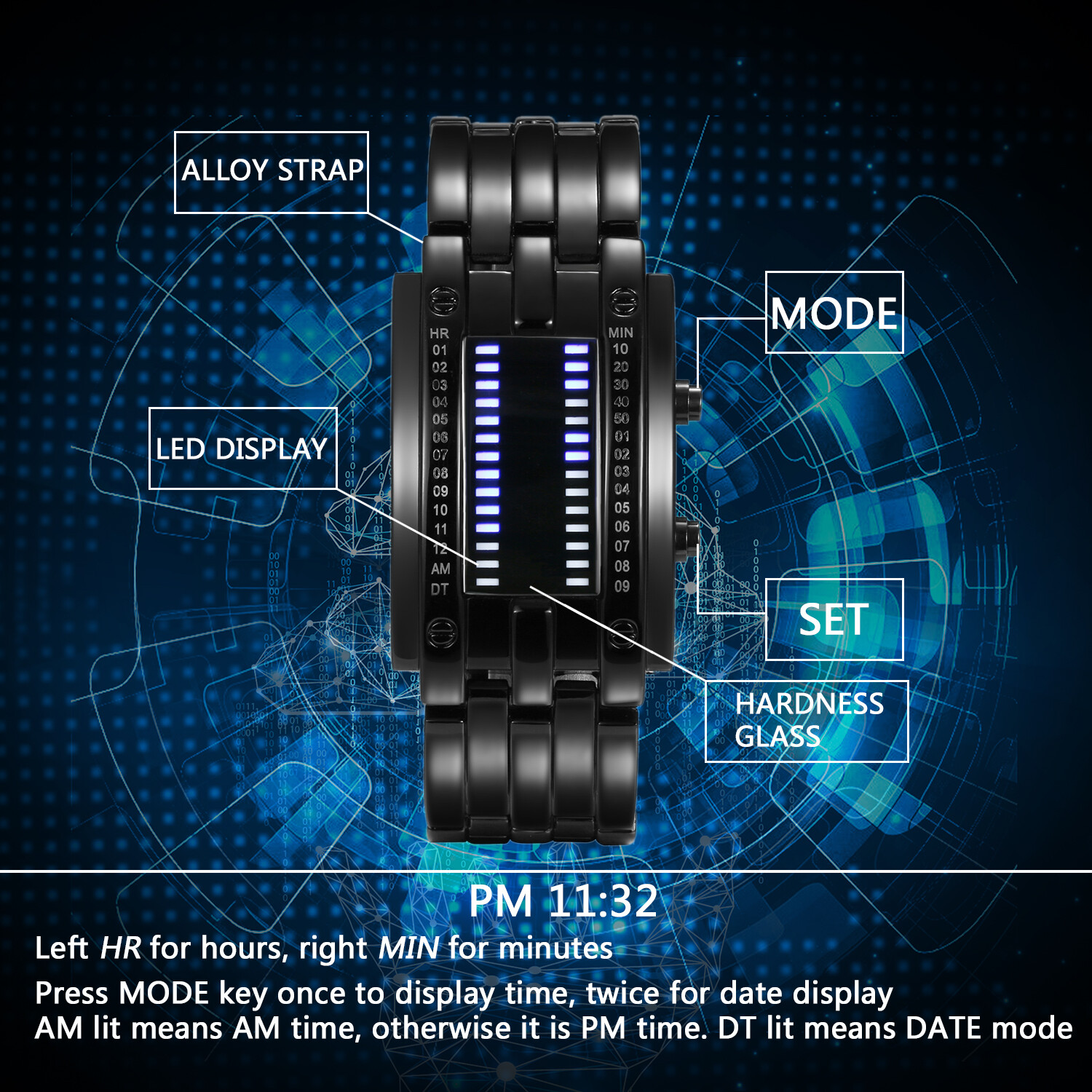 Men’s Women’s Binary Watches Luminous Sport Date Digital LED Couples Wrist Watch