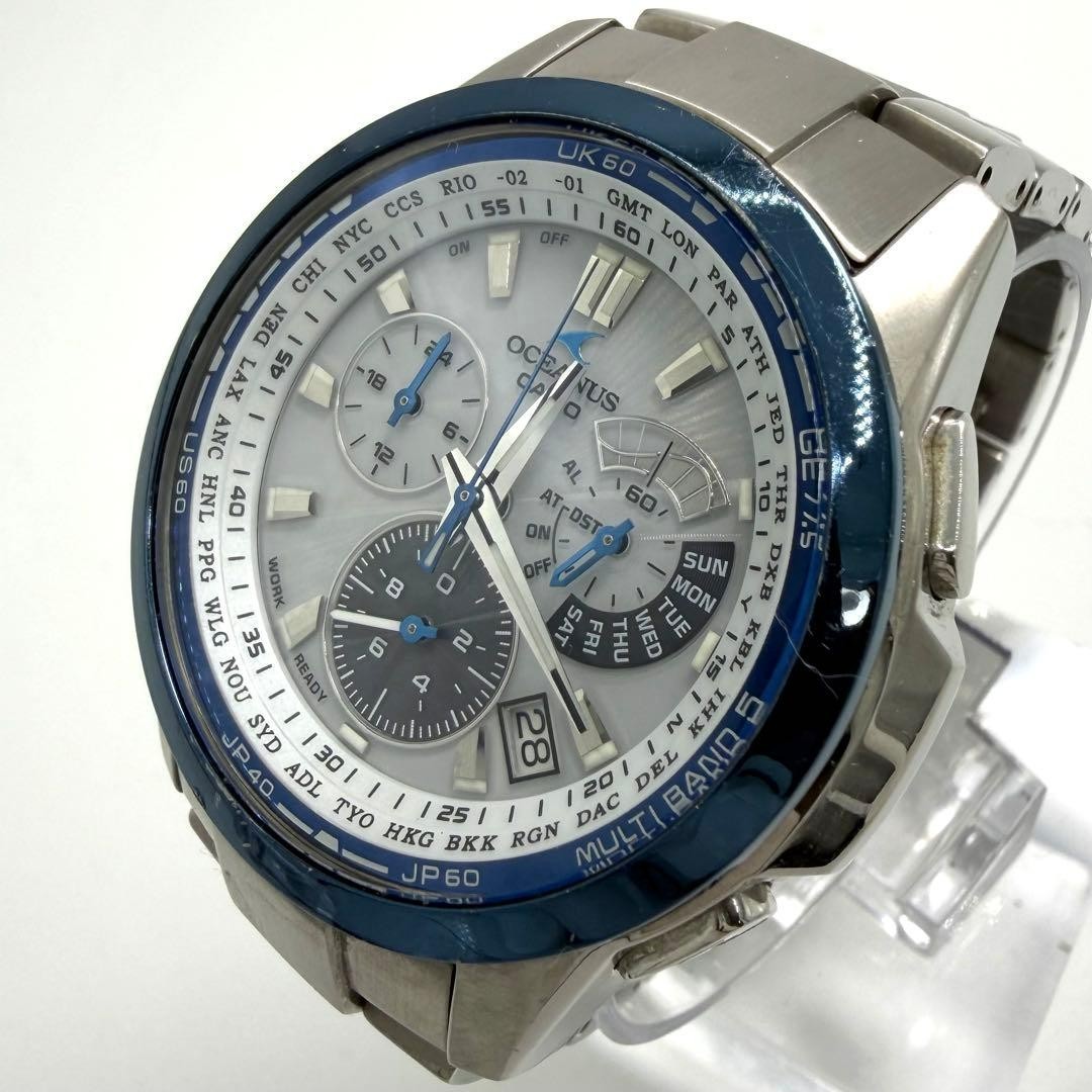 CASIO OCEANUS OCW-M700 Solar Atomic Chronograph Titanium Blue Bezel White Dial