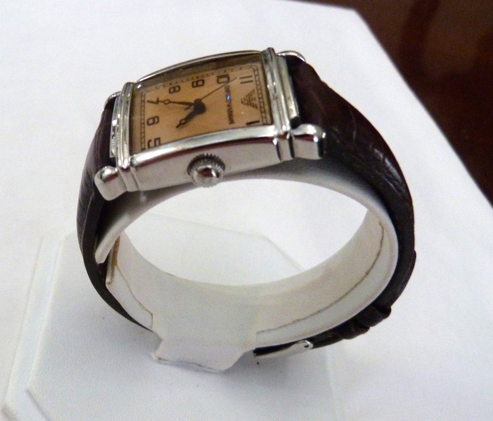 EMPORIO ARMANI AR0204 TANK BROWN LEATHER ADJUSTABLE BAND WRIST WATCH