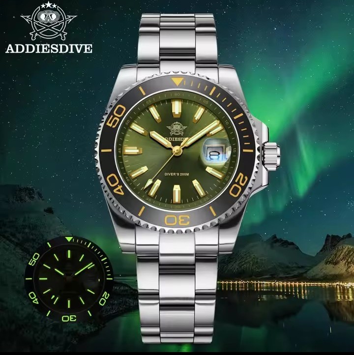 ADDIESDIVE 200M Dive Watch Japanese Quartz 41MM Ceramic Bezel Stainless Steel