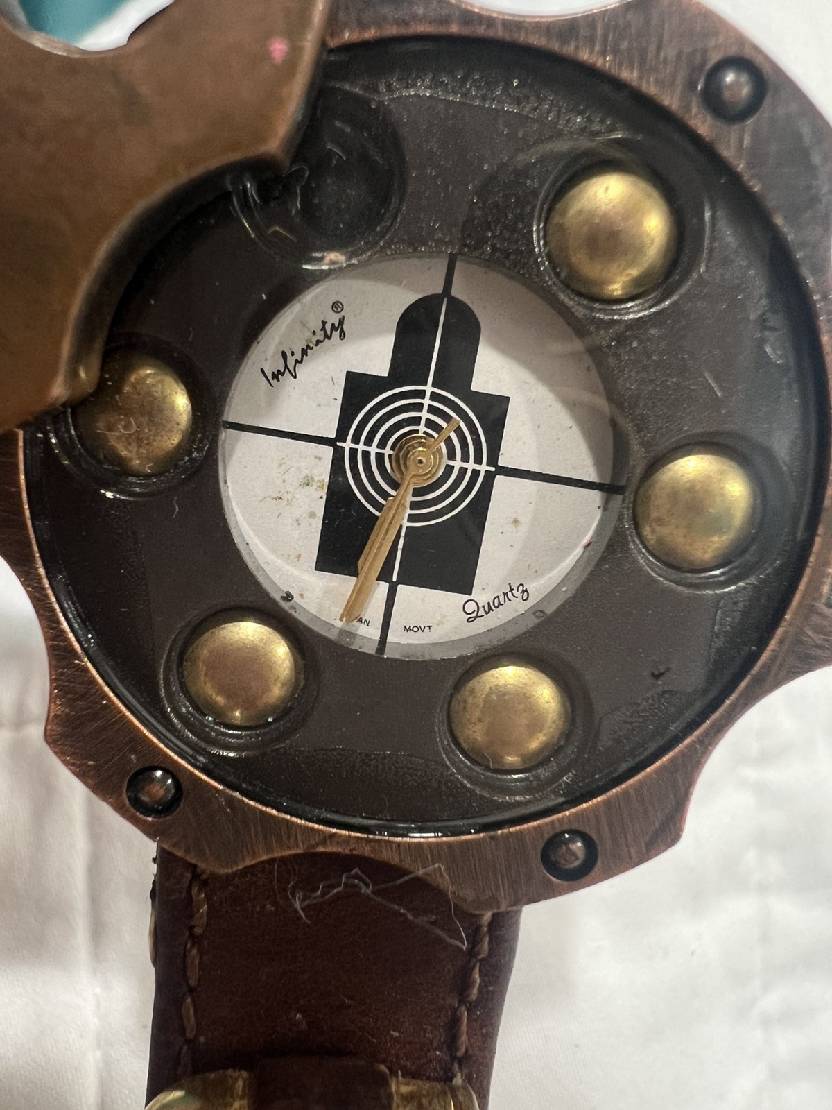 Python 357 Mag Revolver Cylinder Quartz Watch 41mm Men’s Leather Band Ammo