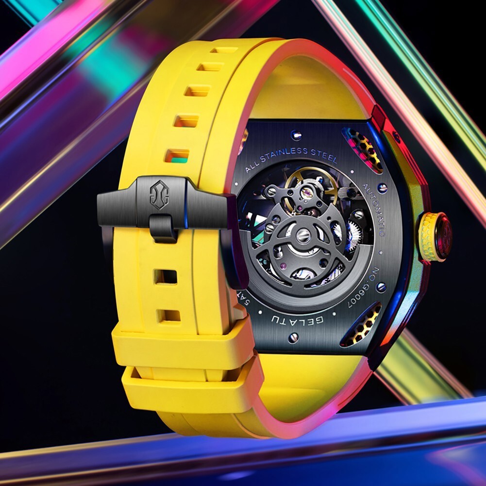 GELATU Men’s Skeleton Sport Automatic Mechanical Watch 5ATM Luminous Wristwatch