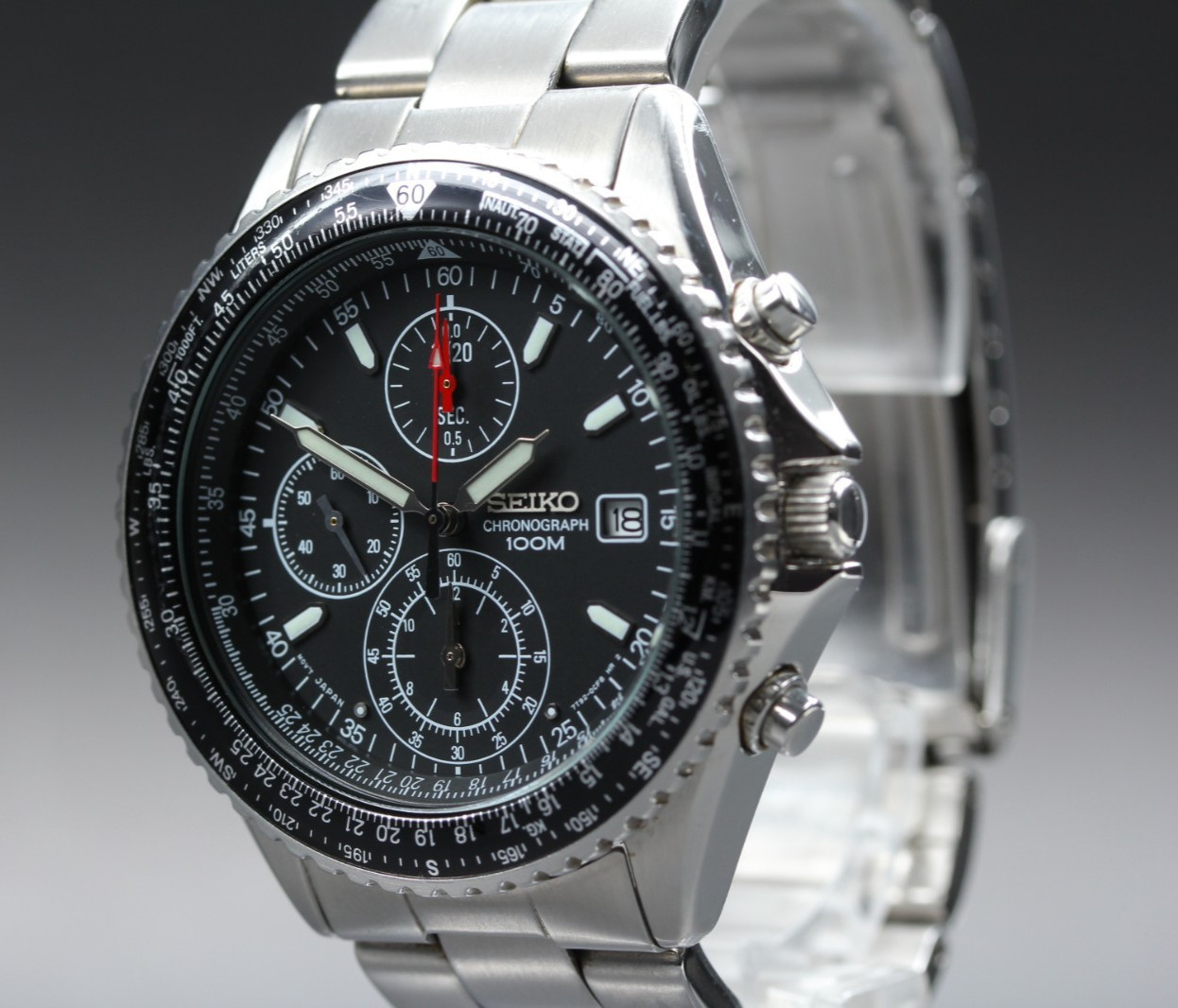 [ Near MINT ] SEIKO Flightmaster 7T92-0CF0 40mm Black Dial Quartz Men’s Watch