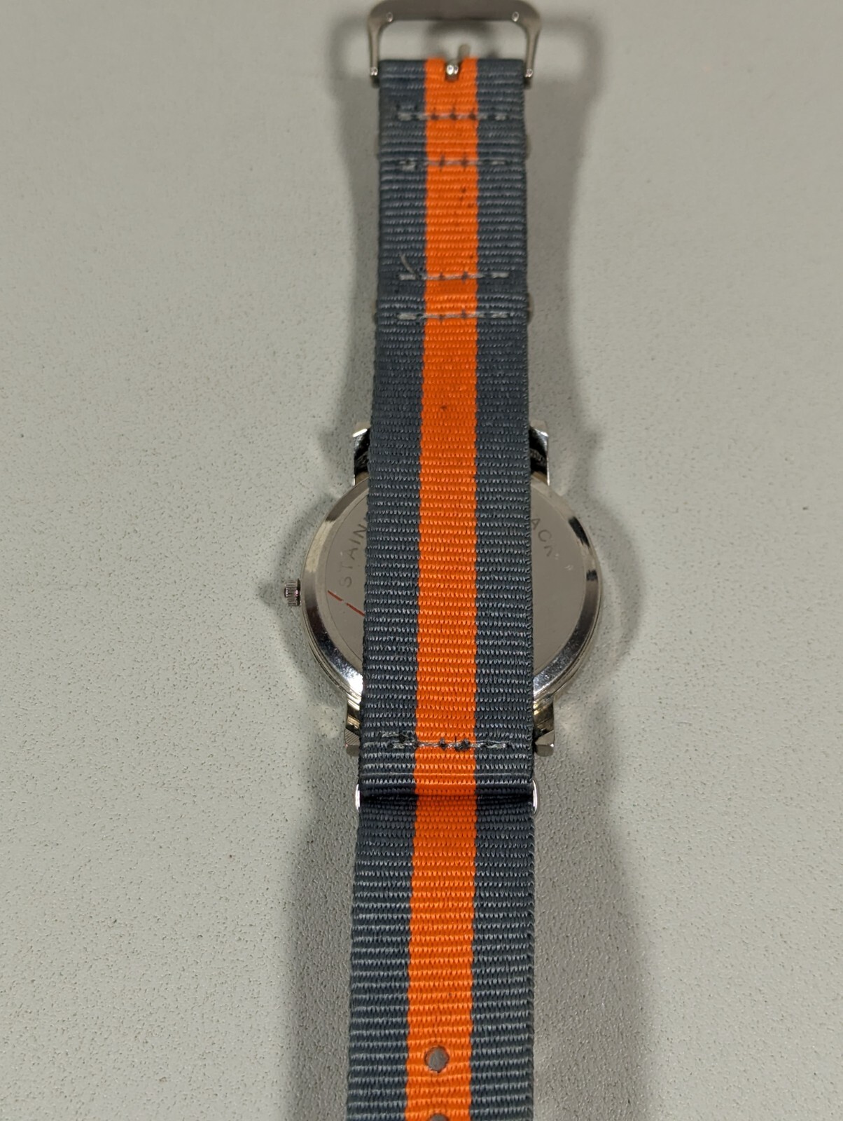 Unisex White Dial Round Silver Tone Case Gray Orange Canvas Band Watch