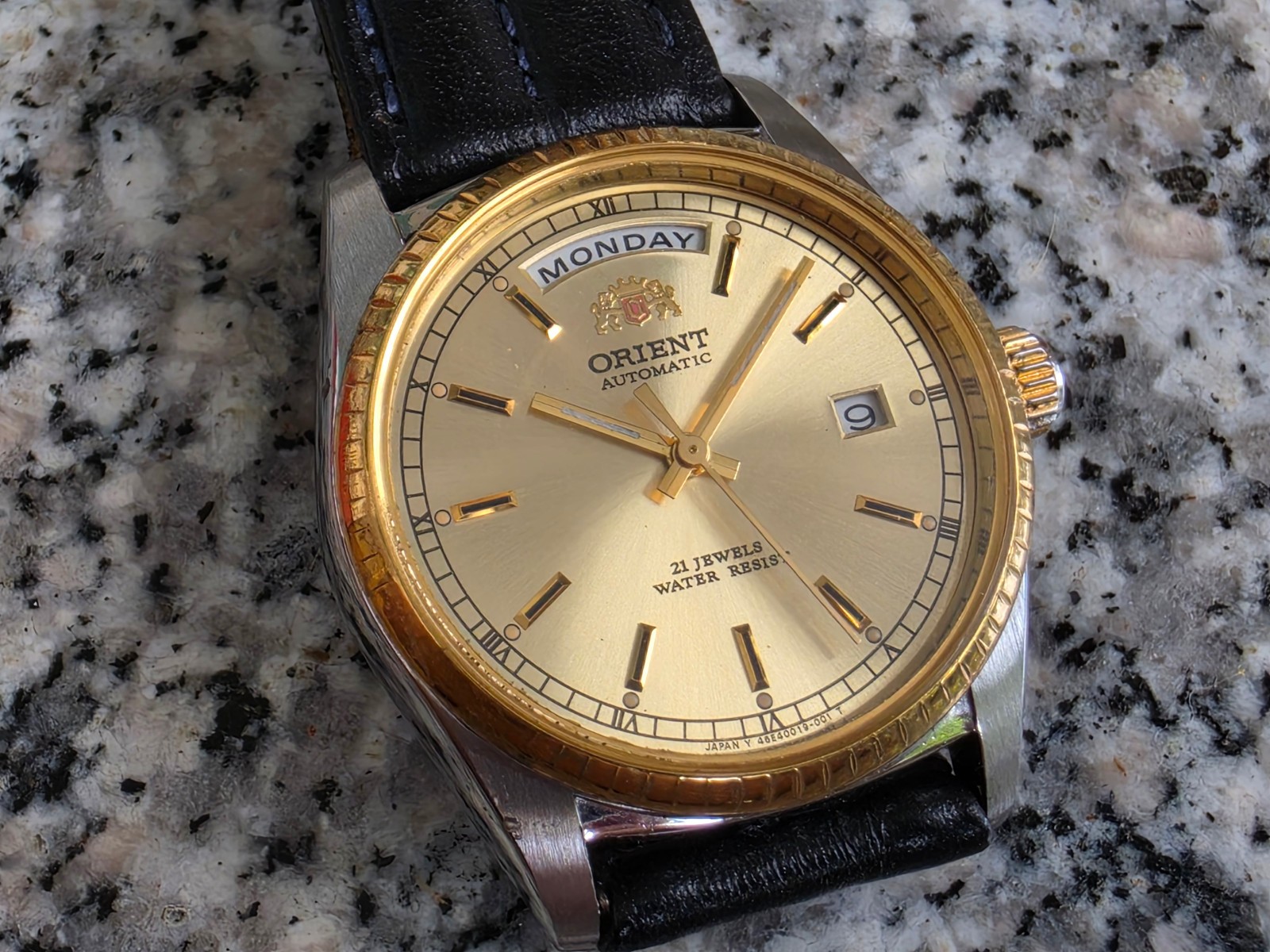 RARE Vintage Orient President Day/Date Auto Watch Rare Gold Dial 46e001-91