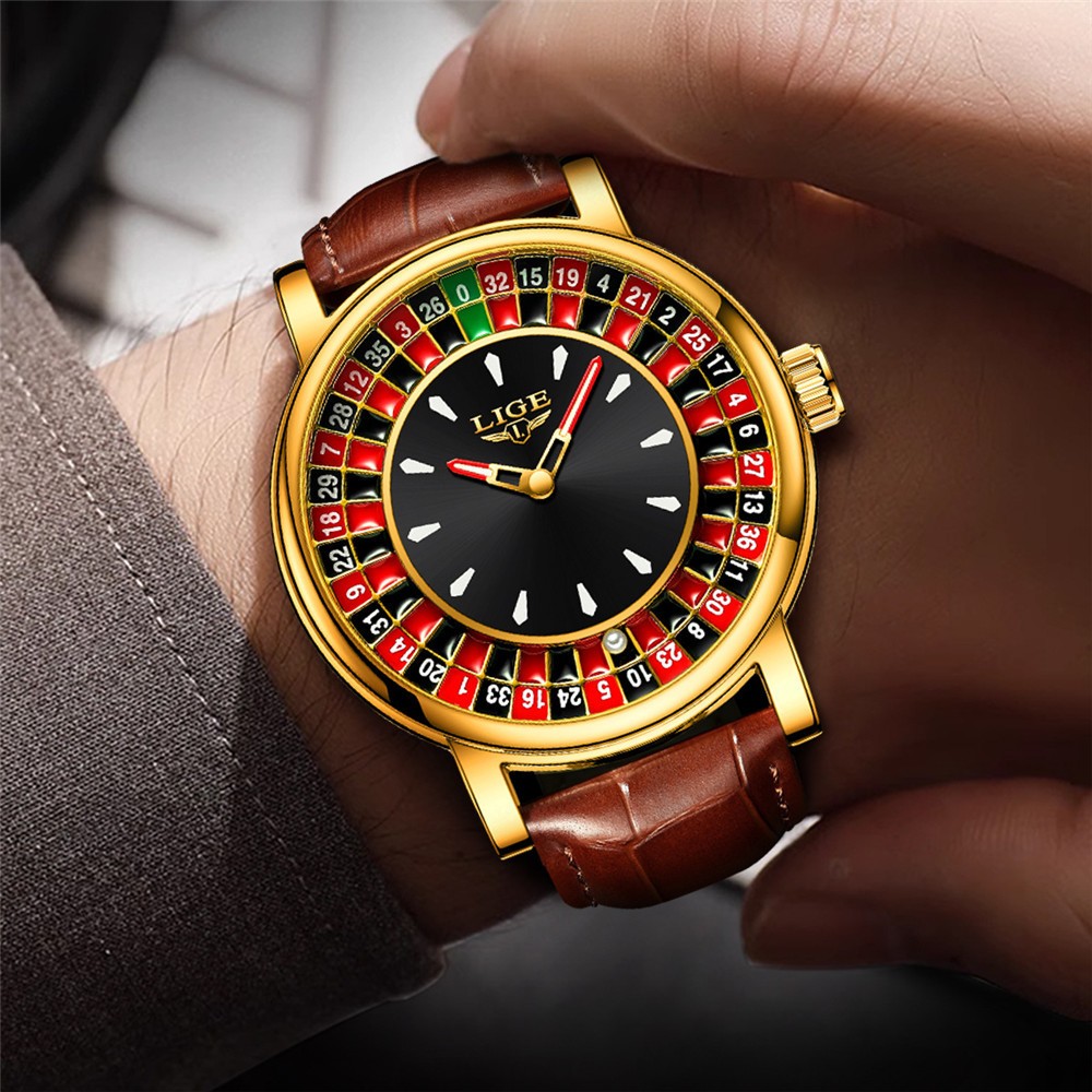 LIGE Men Watch Fashion Creative Dial Wristwatch Male Luxury Leather Quartz Watch