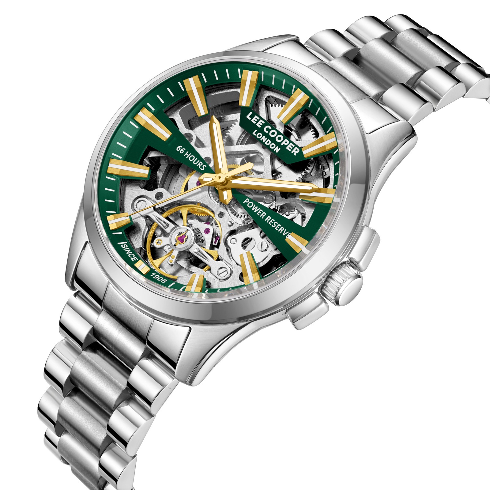 Lee Cooper Men’s Automatic Watch | Green Dial, Silver Case, 43mm, 30 m (3 ATM)