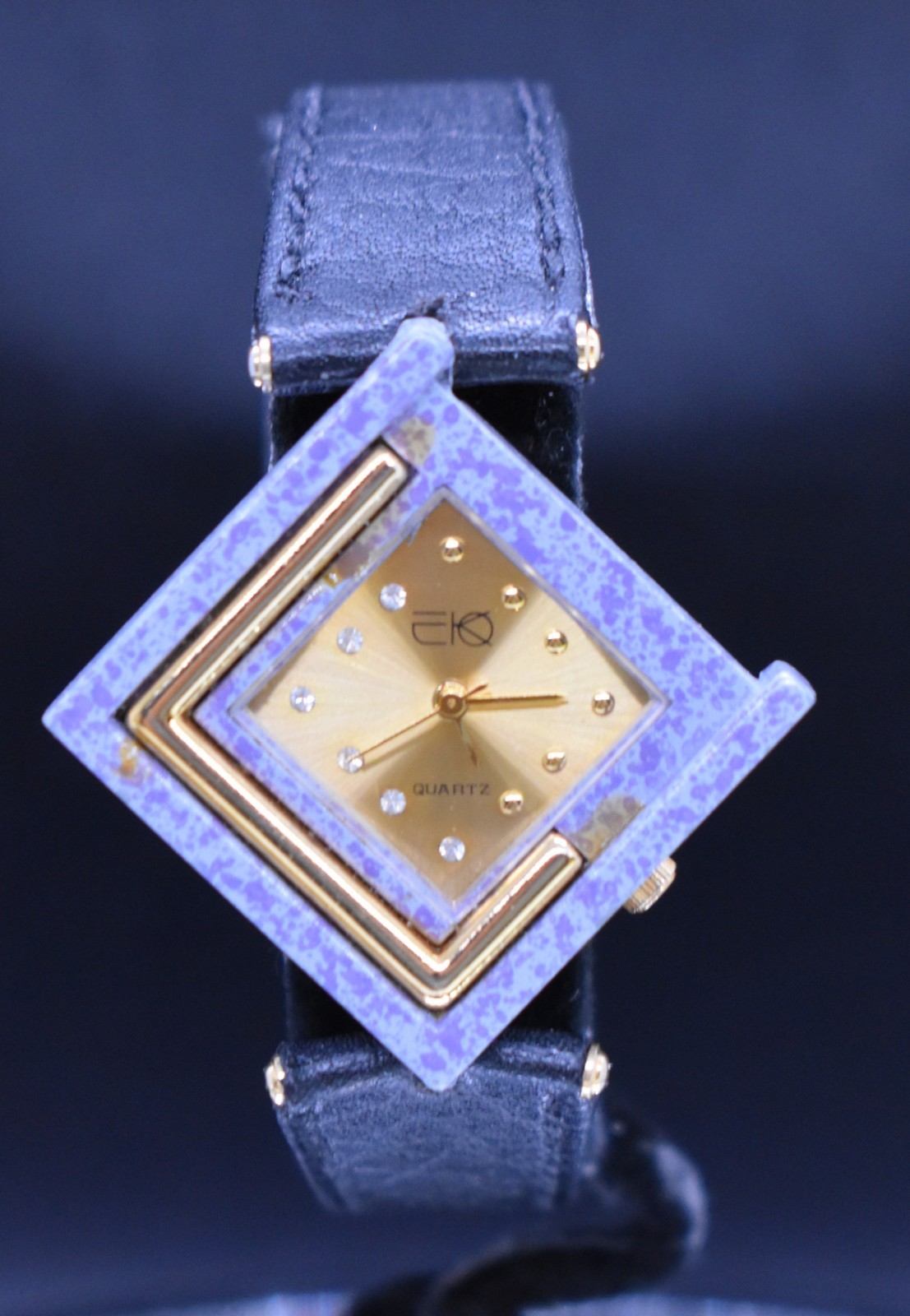 Vtg 1980s Asymmetrical Fashion Watch Geometric Purple Gold Statement NEW BATTERY