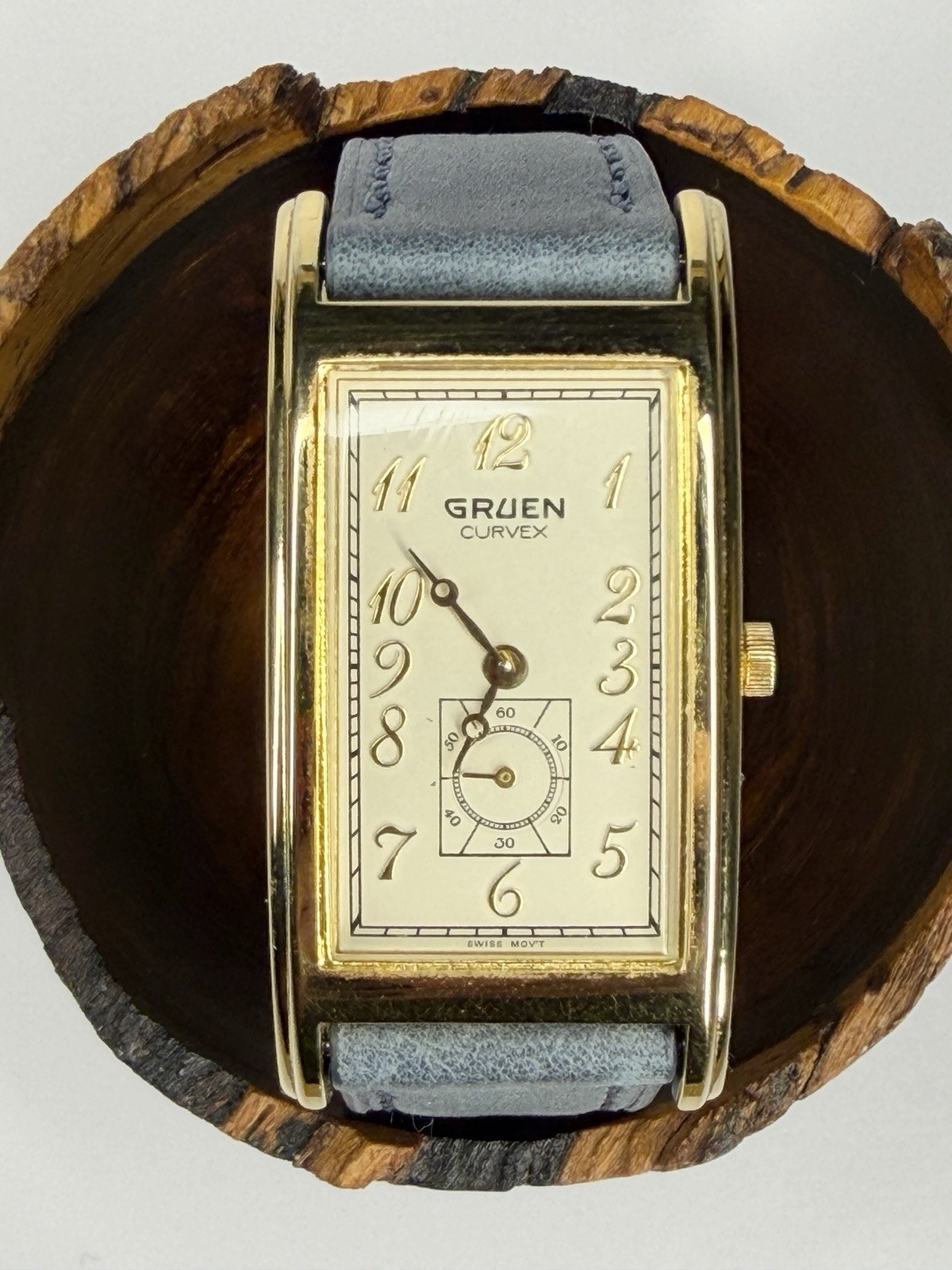 Gruen Curvex Quartz Tank Watch Gold Plated 10 Micron GP Back Art Deco Style