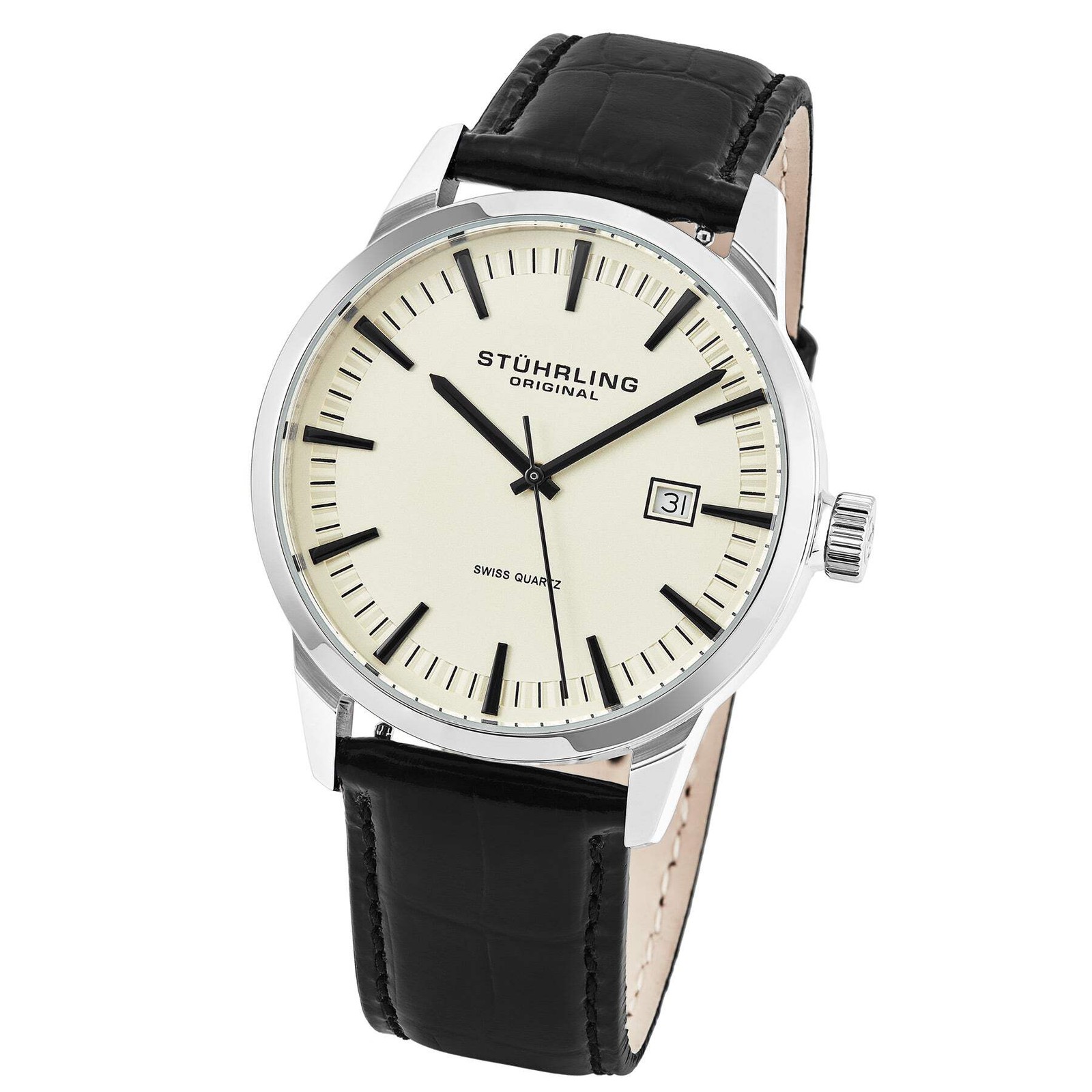 Symphony Black/Leather/Ivory Dial/Silver Case | Ivory Dial Wristwatch 555A.03