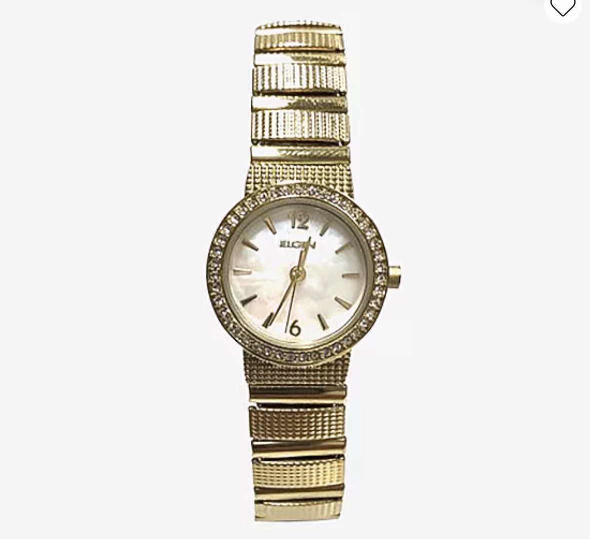 Elgin Women’s Gold Tone Quartz Dress Watch White Dial Crystal Bezel