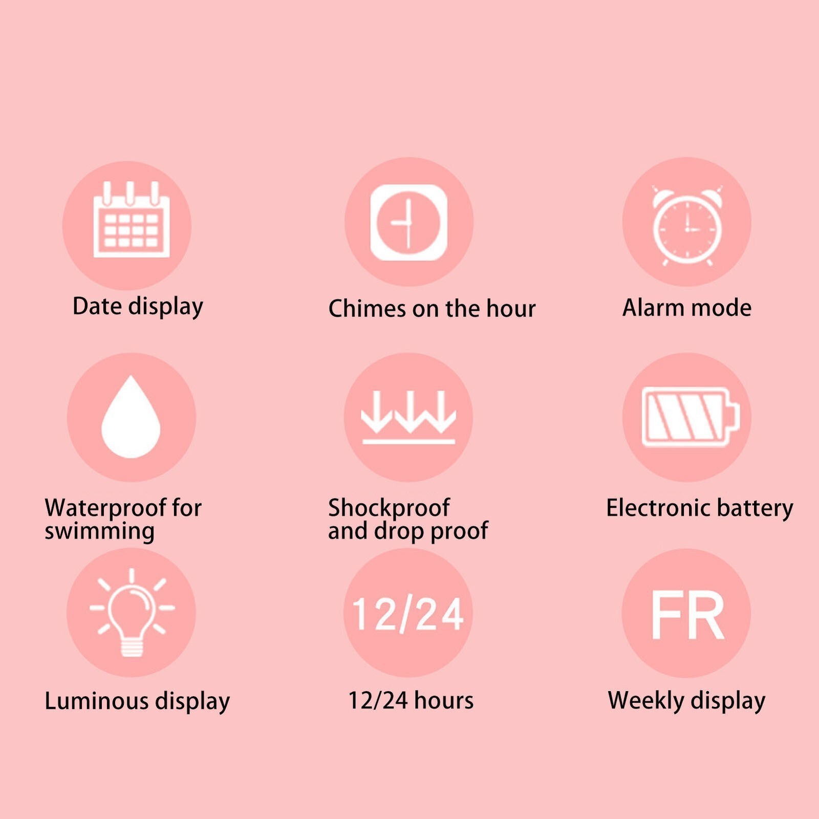 Kids Watch for 5‑17 Years Old 50m Waterproof 7 Color LED 12/24H Calendar Display