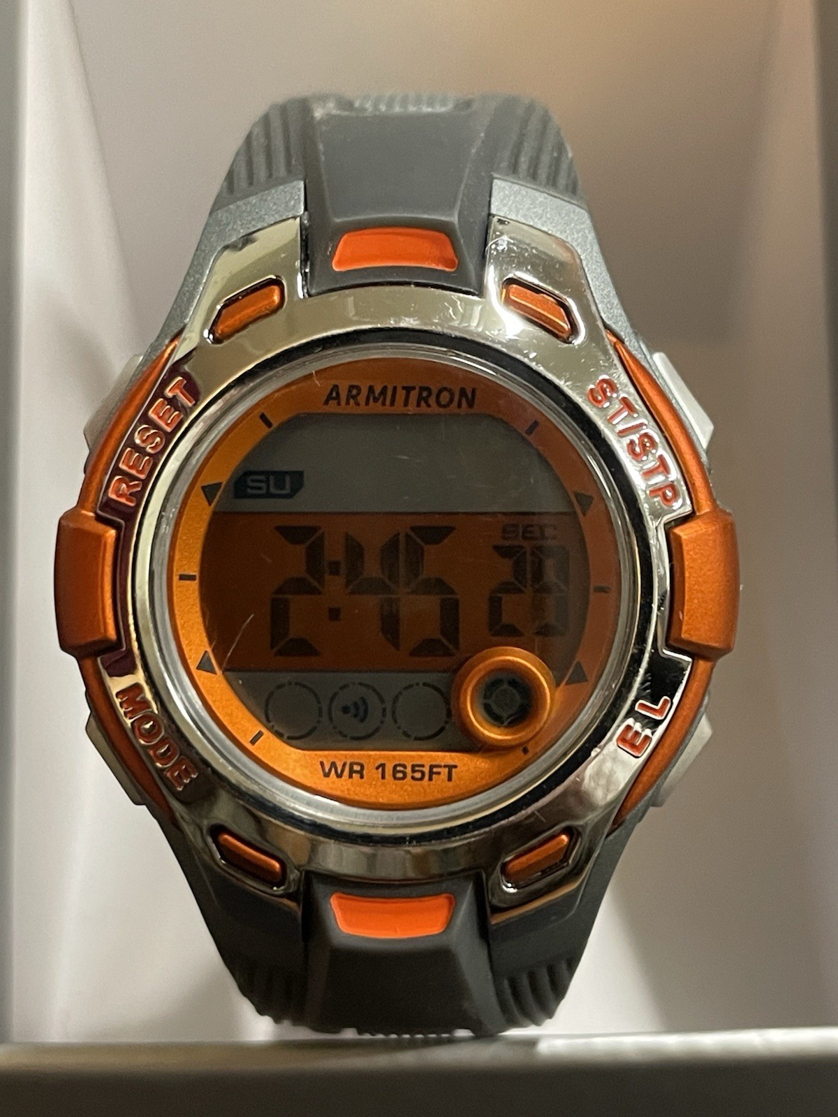 Armitron Digital Quartz Chronograph Alarm Backlight Date 45mm Gray/Orange 50m