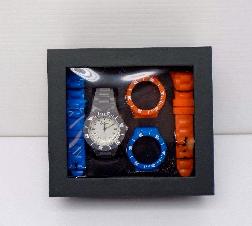 Geneva Silicone 3-Color Watch Gift Set Orange, Blue, Gray 150M