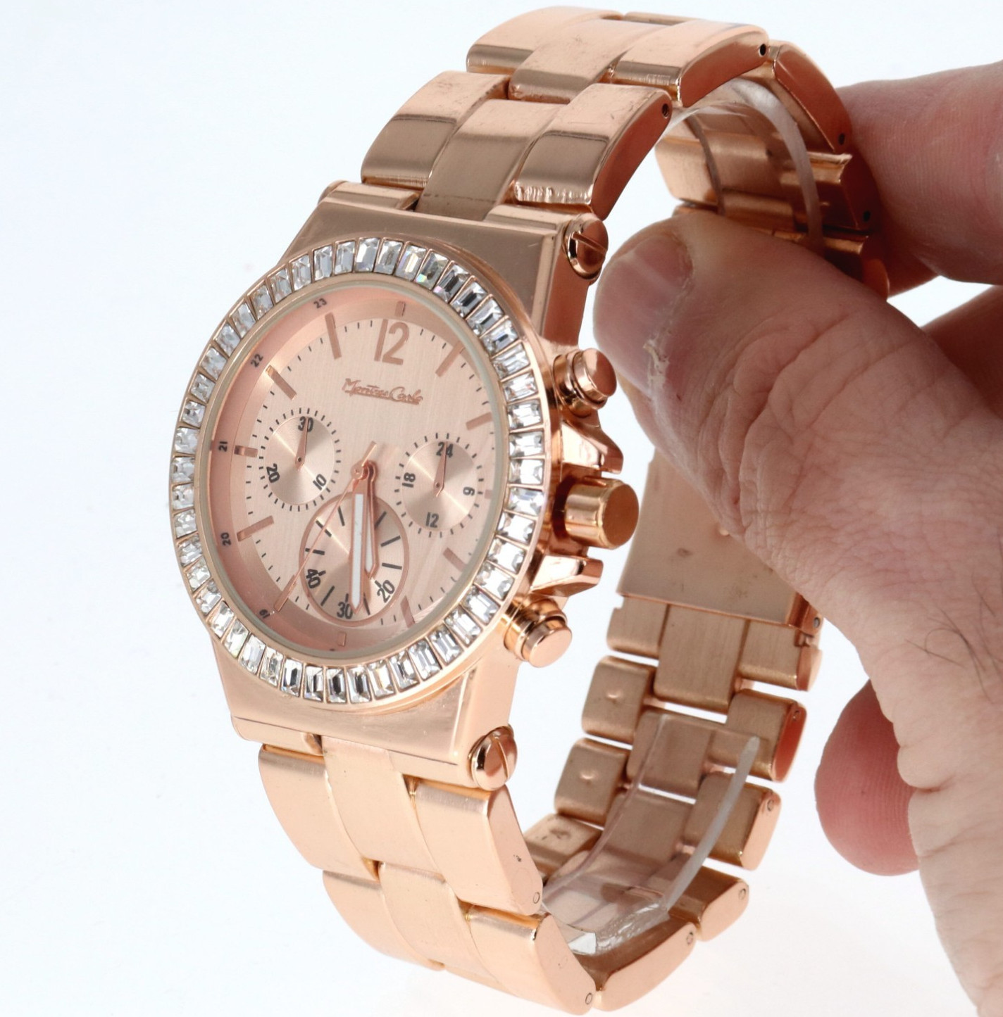 Men’s Motres Carlo Rose Gold Hip Hop Watch 41.5mm with Baguette CZ Crystals