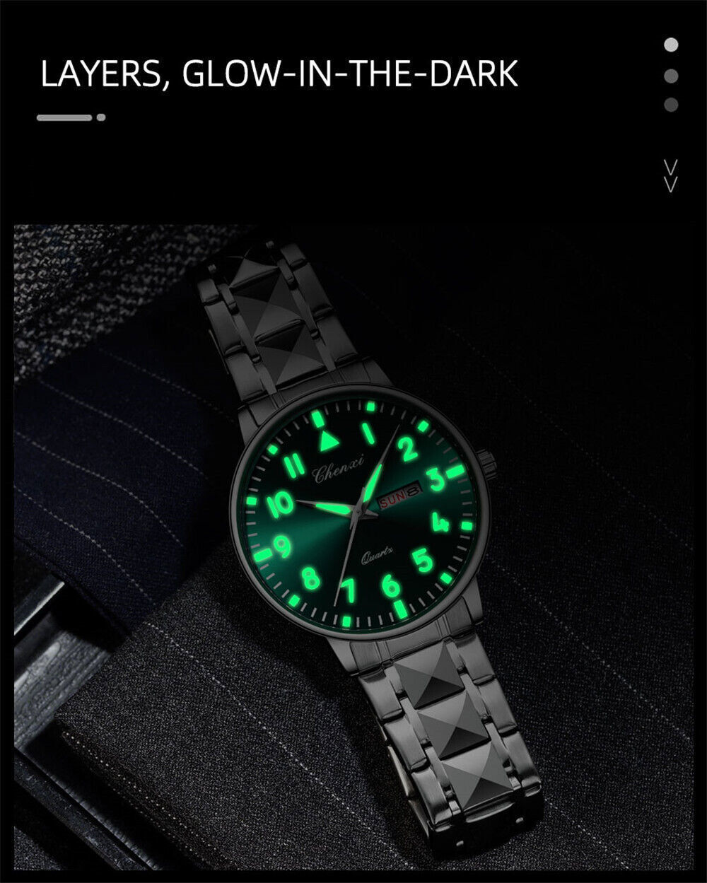 CHENXI Men Quartz Watch Calendar Week Display Wristwatch Male Steel White Watch