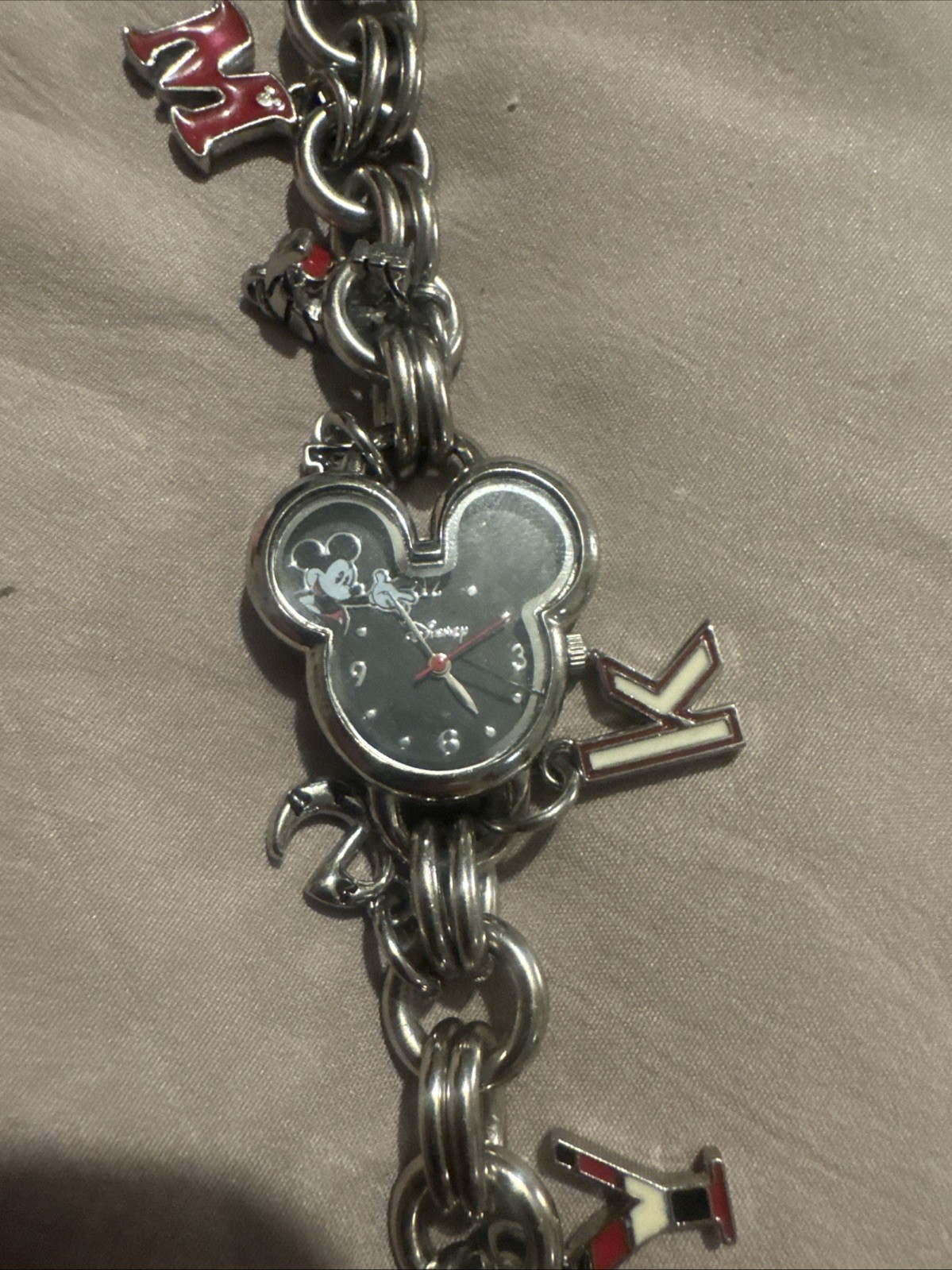 Disney MK2081 Lady’s Mickey Mouse Shape Classic Charm Bracelet Black Dial Watch