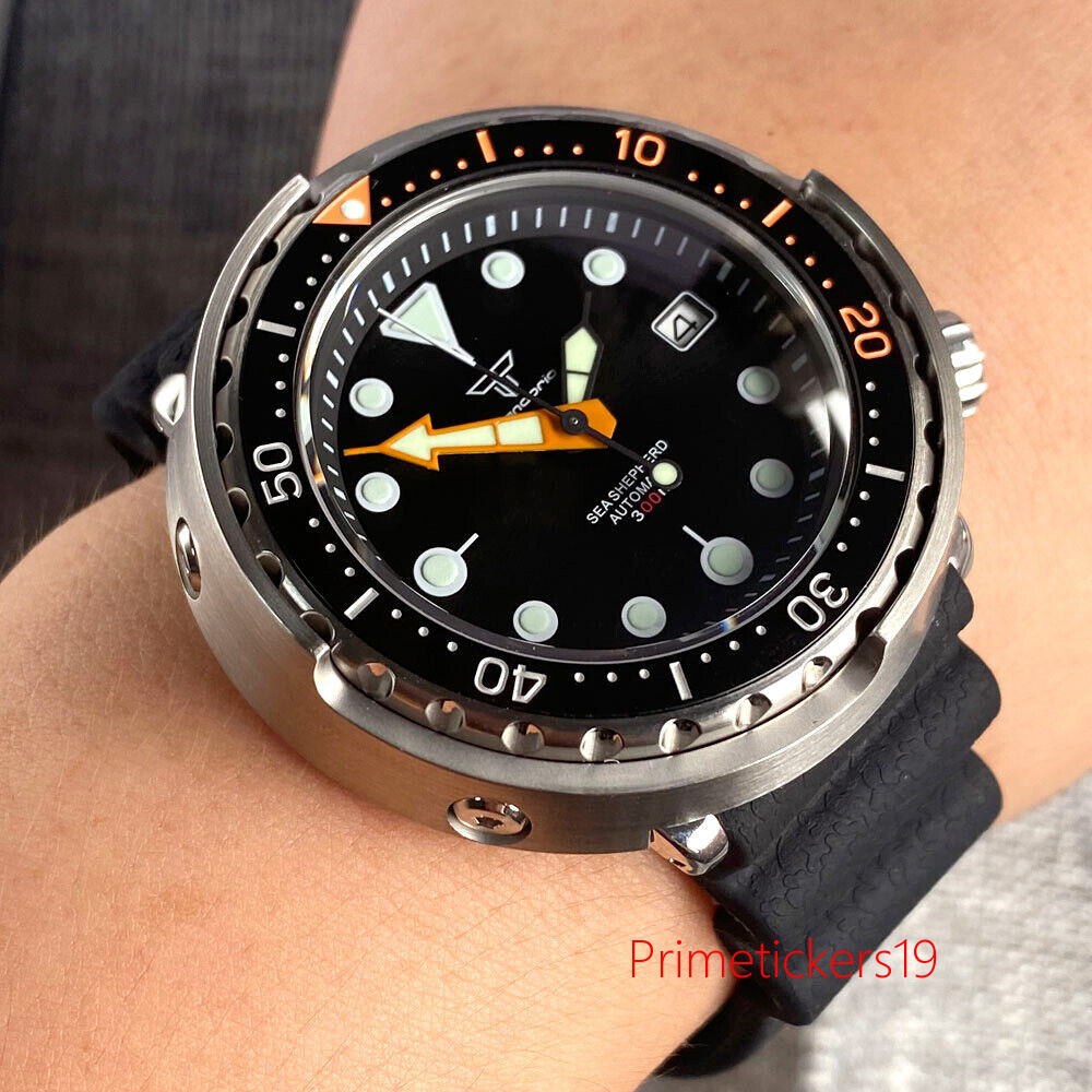 Tandorio NH35A 46.5mm Automatic Diving Men Watch Sapphire Glass Date Display