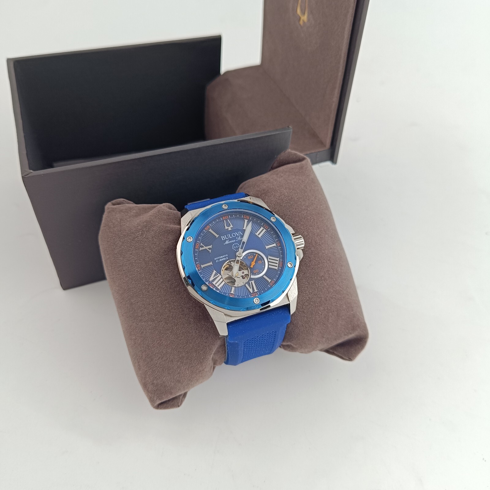 Bulova Marine Star 98A303 Men’s Automatic 45mm Blue Dial Rubber Strap Watch