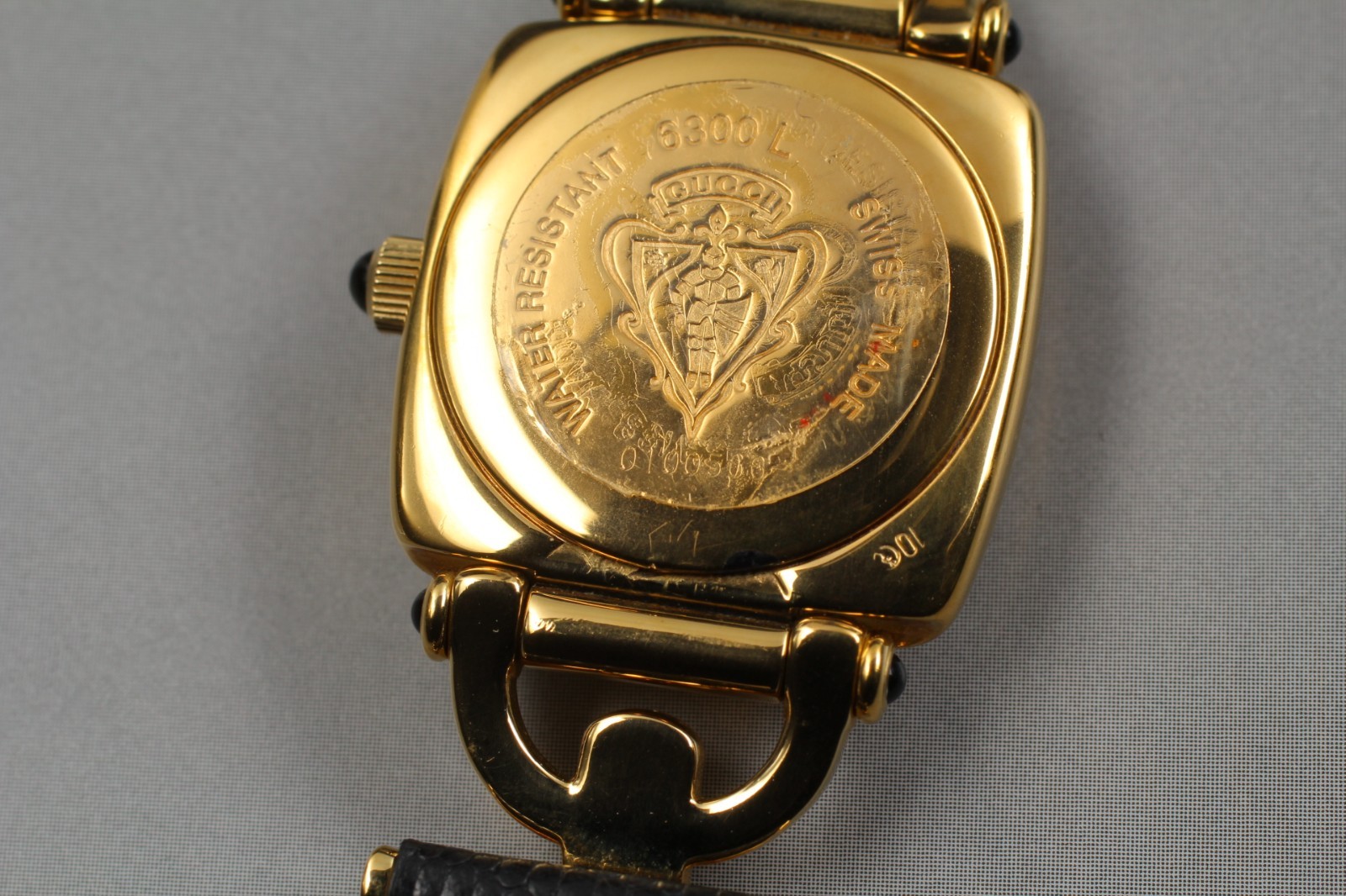 【Near MINT /Box】 Gucci Horsebit 6300L Gold Black Leather Ladies Watch from JAPAN