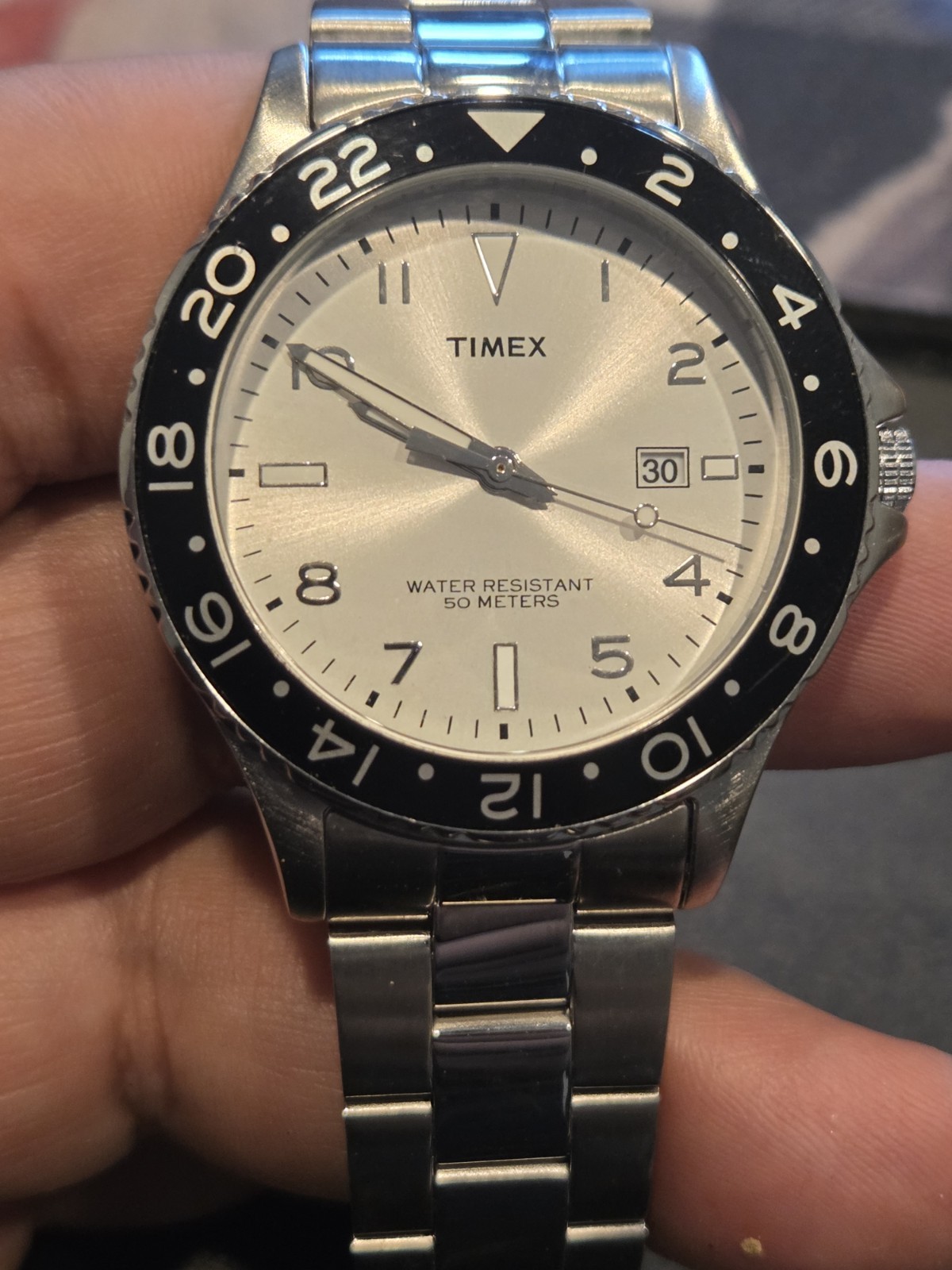 Timex Kaleidoscope Dive Watch Men 42mm Silver Dial Steel Date T2P027 EUC C122A