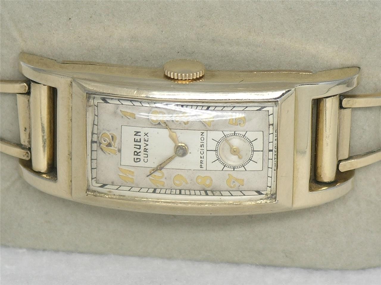 VINTAGE HUGE 47MM 14K GOLD FILLED GRUEN CURVEX WRISTWATCH, SIGNED 3X, SERVICED!