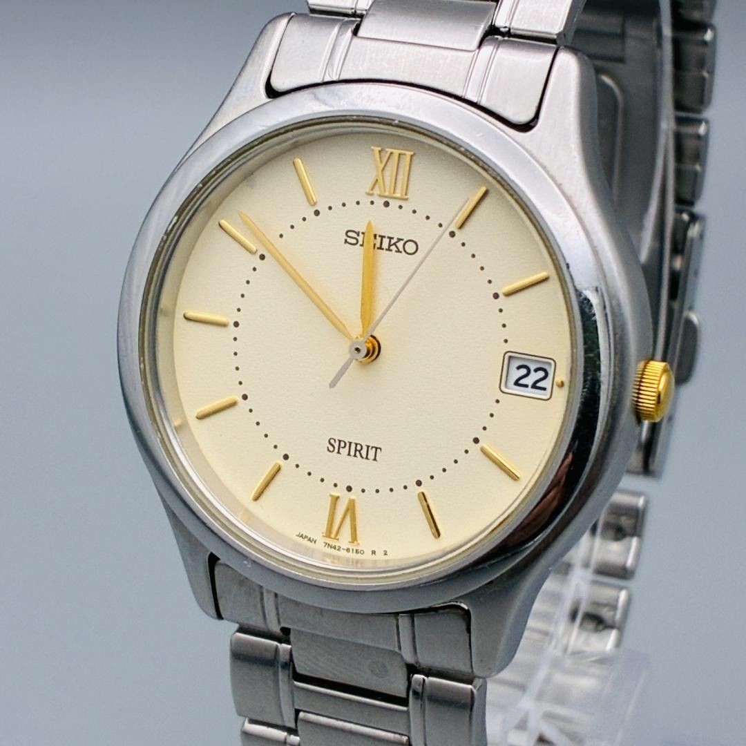 Battery replaced SEIKO Spirit 7N42 beige working vintage