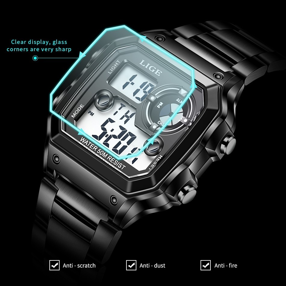 LIGE Men Watch Quartz LED Digital Luminous Date Waterproof Sport Boy Wristwatch