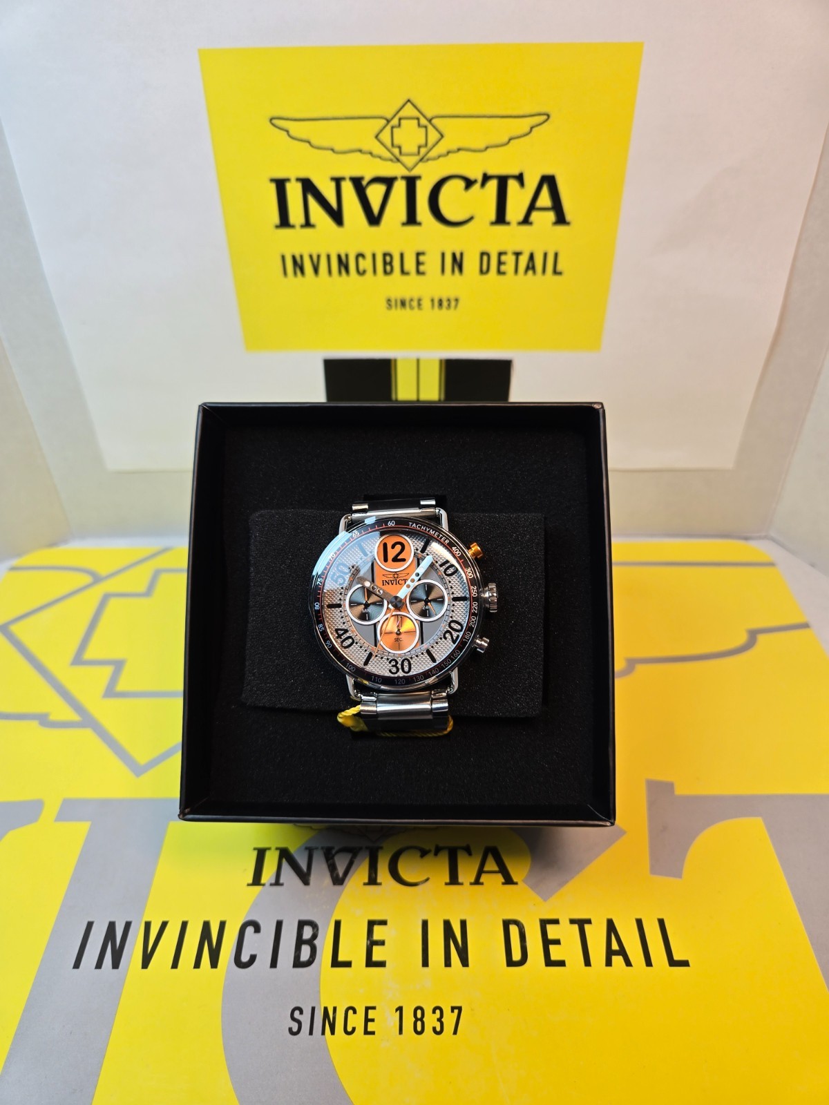 Invicta Speedway GearShift Men’s Watch Quartz 44mm, Steel w/ Orange & Black Dial
