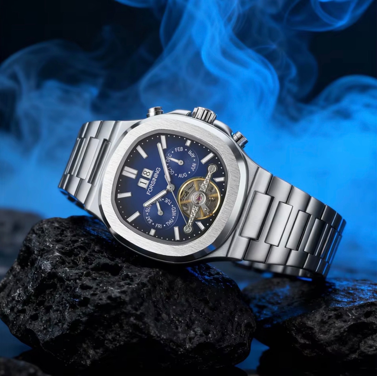 FORSINING Brand Tourbillon Men’s Automatic Mechanical Stainless Steel Band Watch