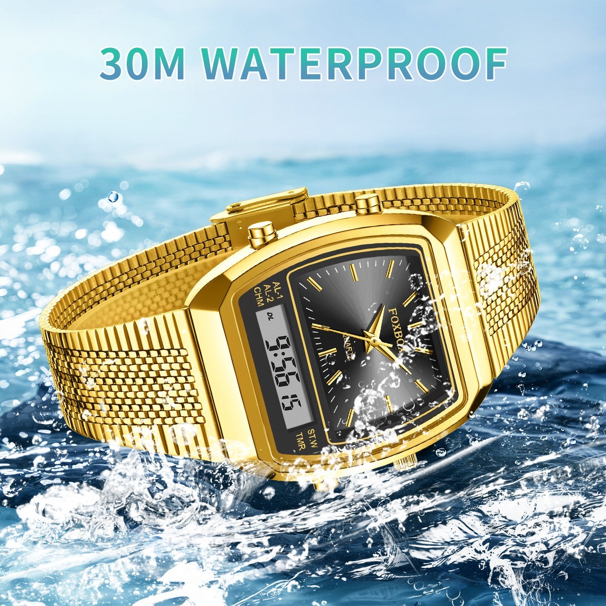 LIGE Men Watch Stainless Steel LED Digital Quartz Business Wristwatch Waterproof