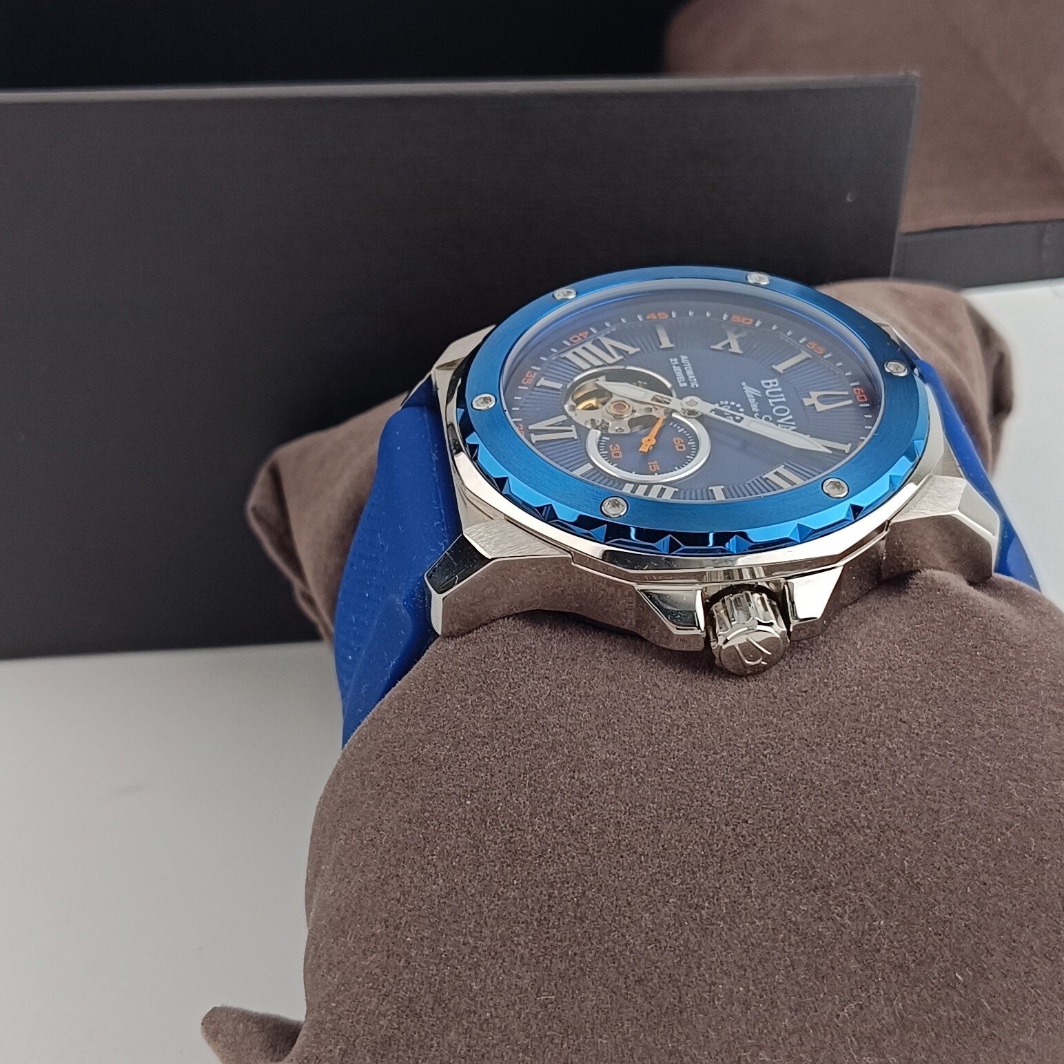 Bulova Marine Star 98A303 Men’s Automatic 45mm Blue Dial Rubber Strap Watch