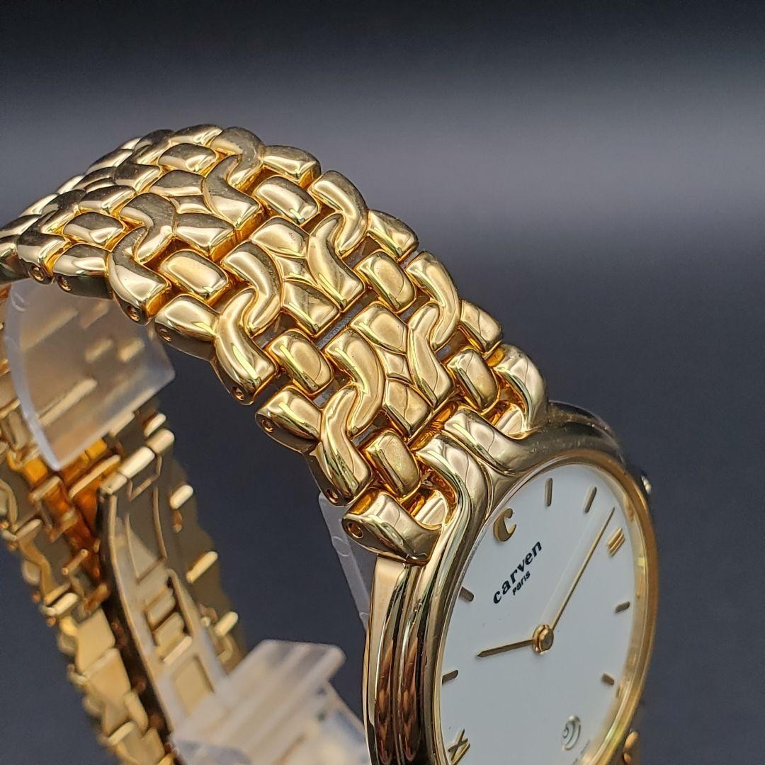 Carven Gold 18KGE Quartz Date Men’s Watch Blue Japan 072978