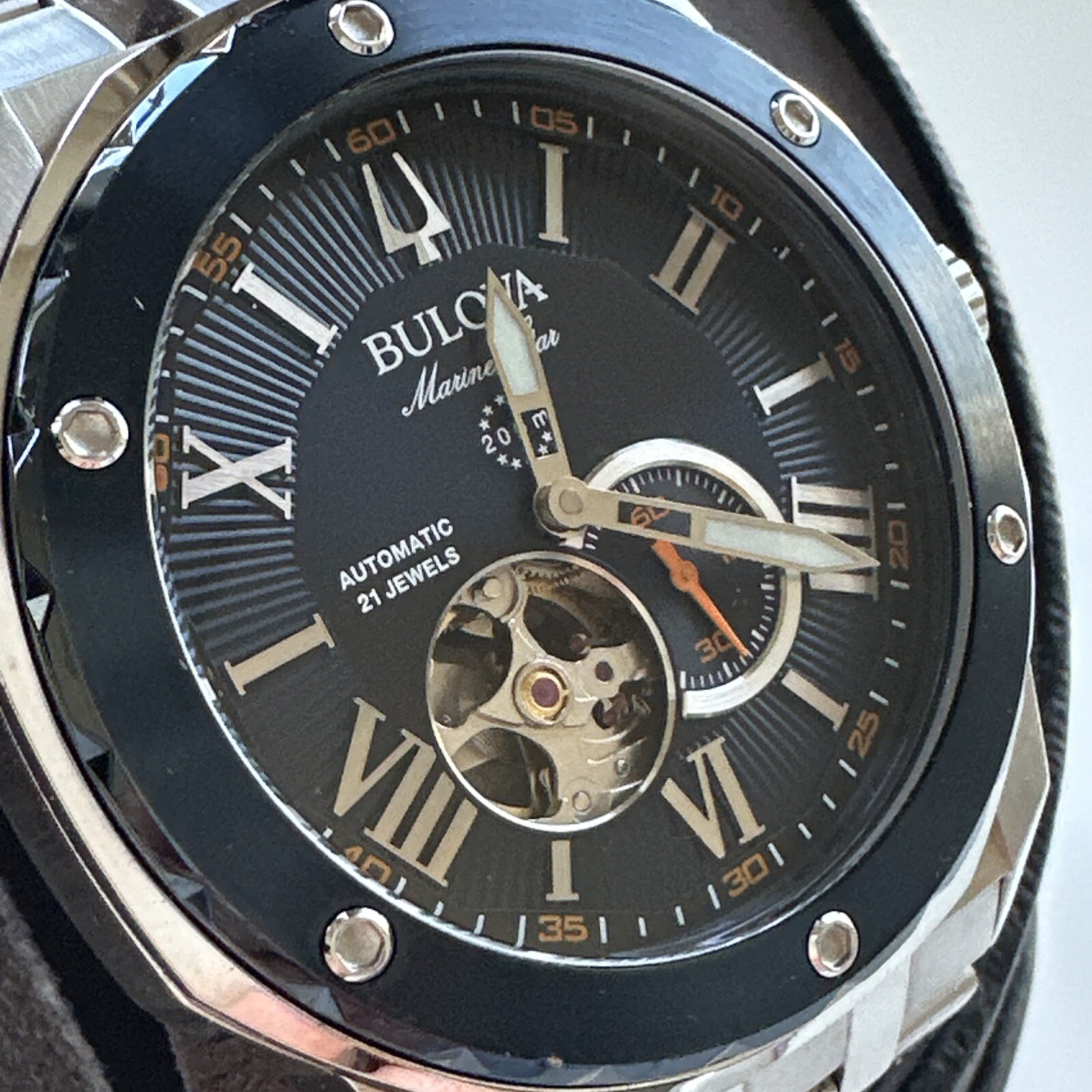 Bulova Men’s Marine Star Automatic Silver Stainless Steel Watch 44 MM 98A302