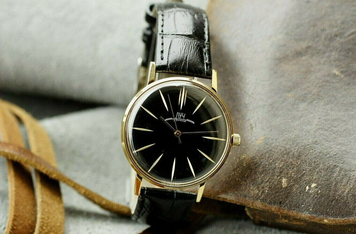Mechanical Watch LUCH Luxury Ultra SLIM leather strap (POLJOT De Luxe) Men’s
